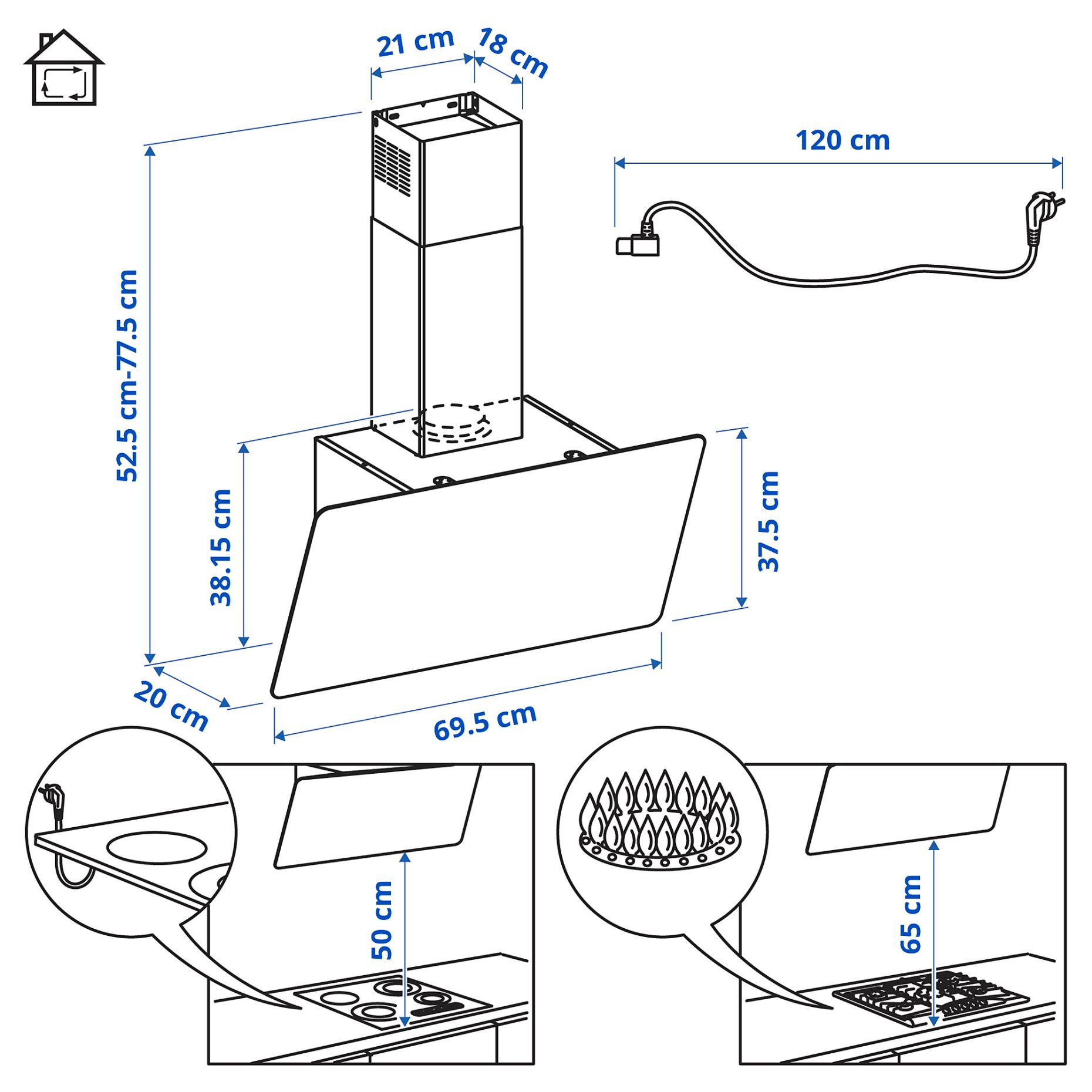 KNUVEBO, απορροφητήρας τοίχου/IKEA 500, 70 cm, 406.176.18