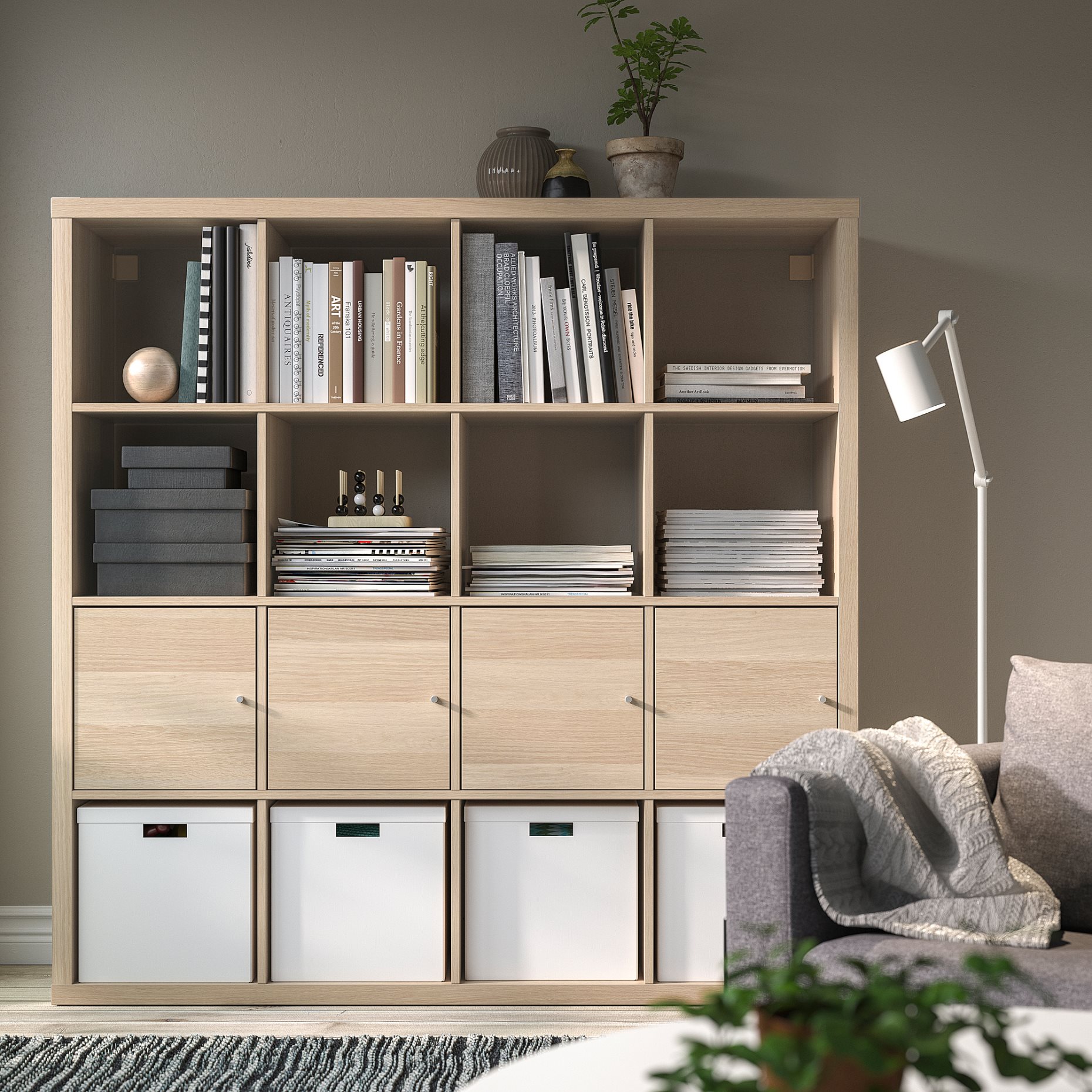 KALLAX, shelving unit with 4 inserts, 491.974.20
