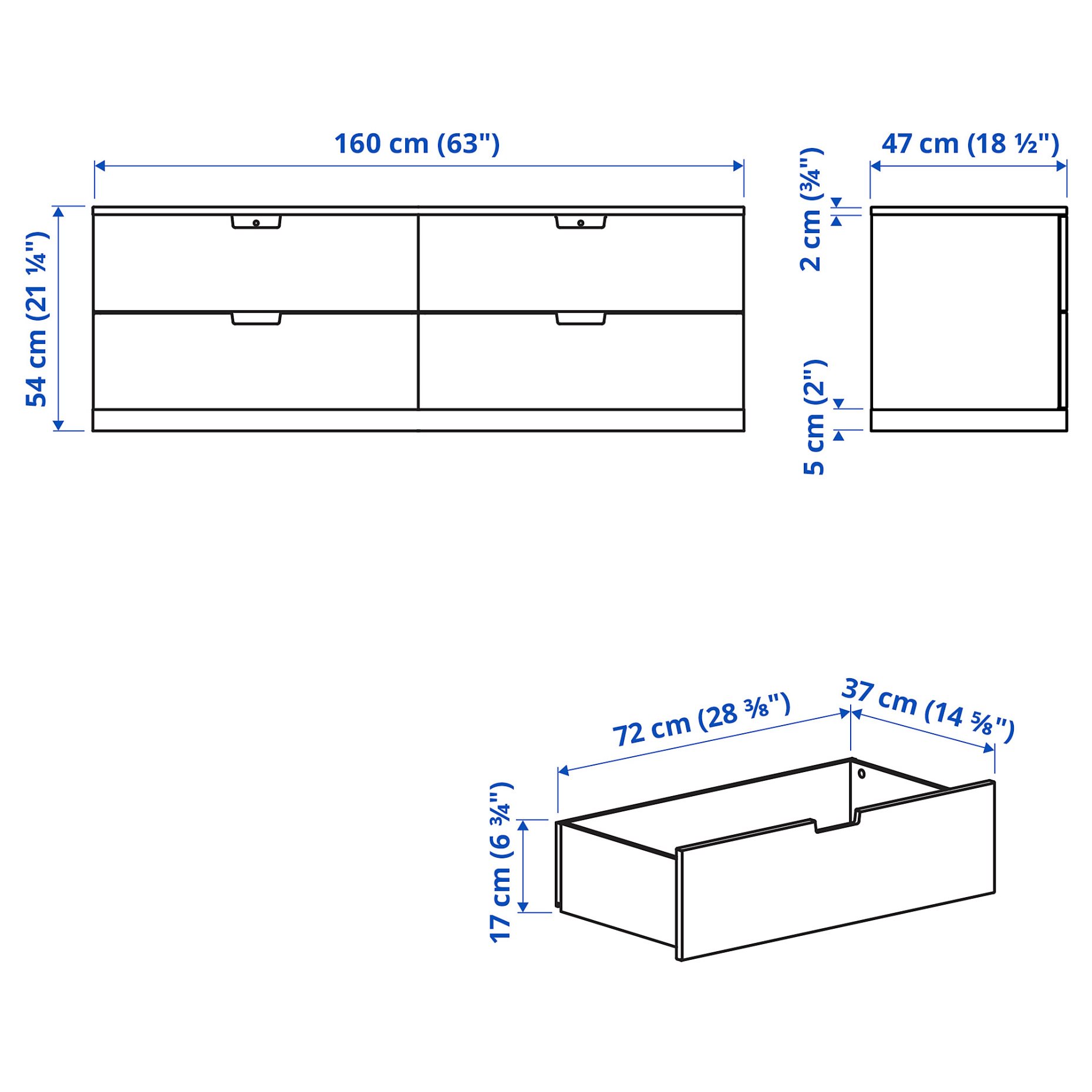 NORDLI, chest of 4 drawers, 160x54 cm, 492.394.96