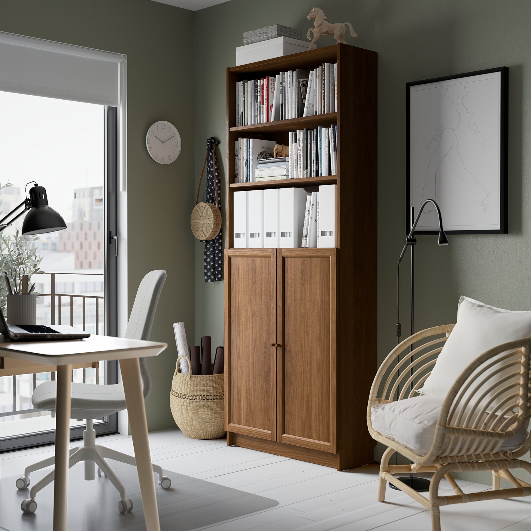 BILLY/OXBERG, bookcase with doors, 80x30x202 cm, 494.833.65