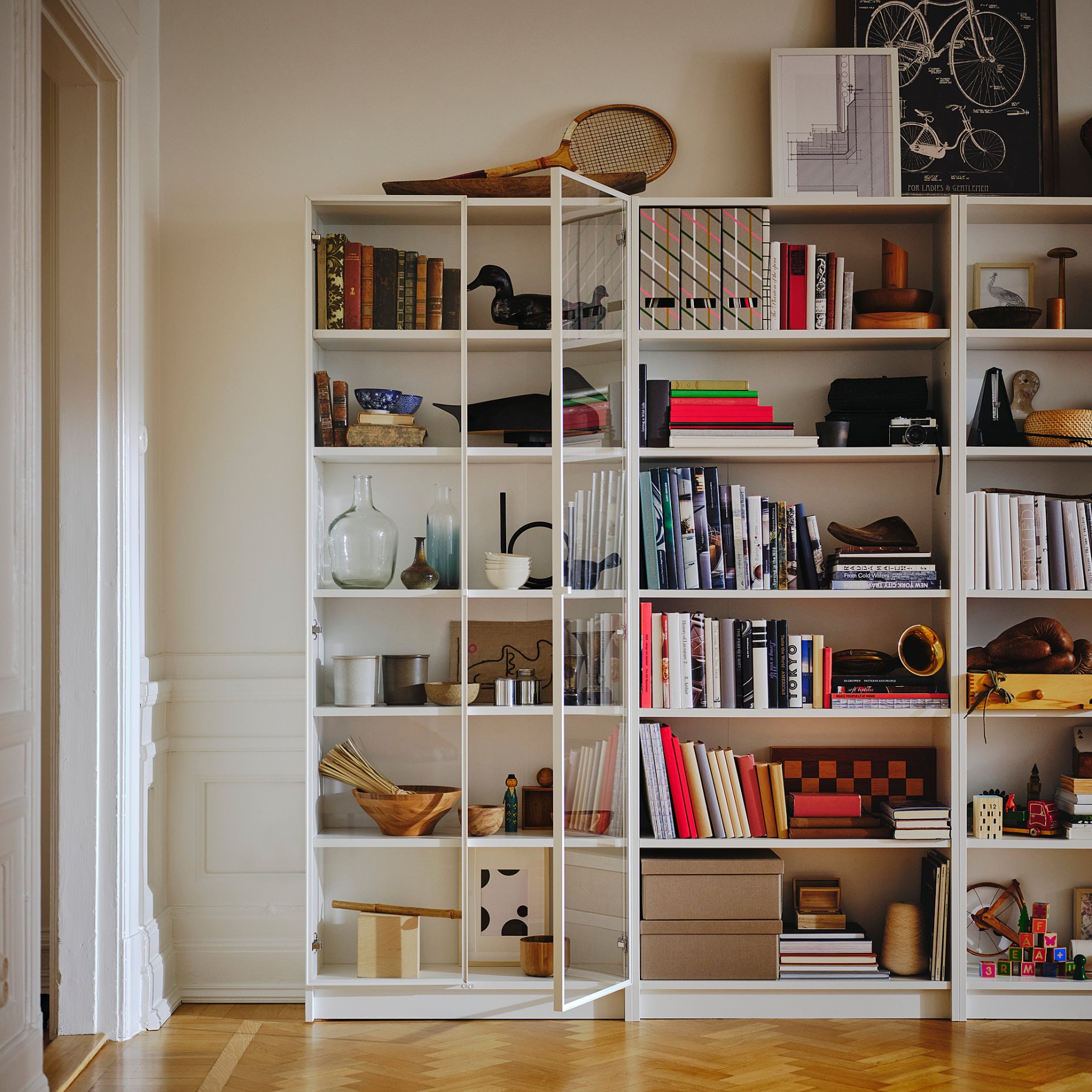 BILLY/HOGBO, bookcase combination with glass doors, 160x202 cm, 494.836.62