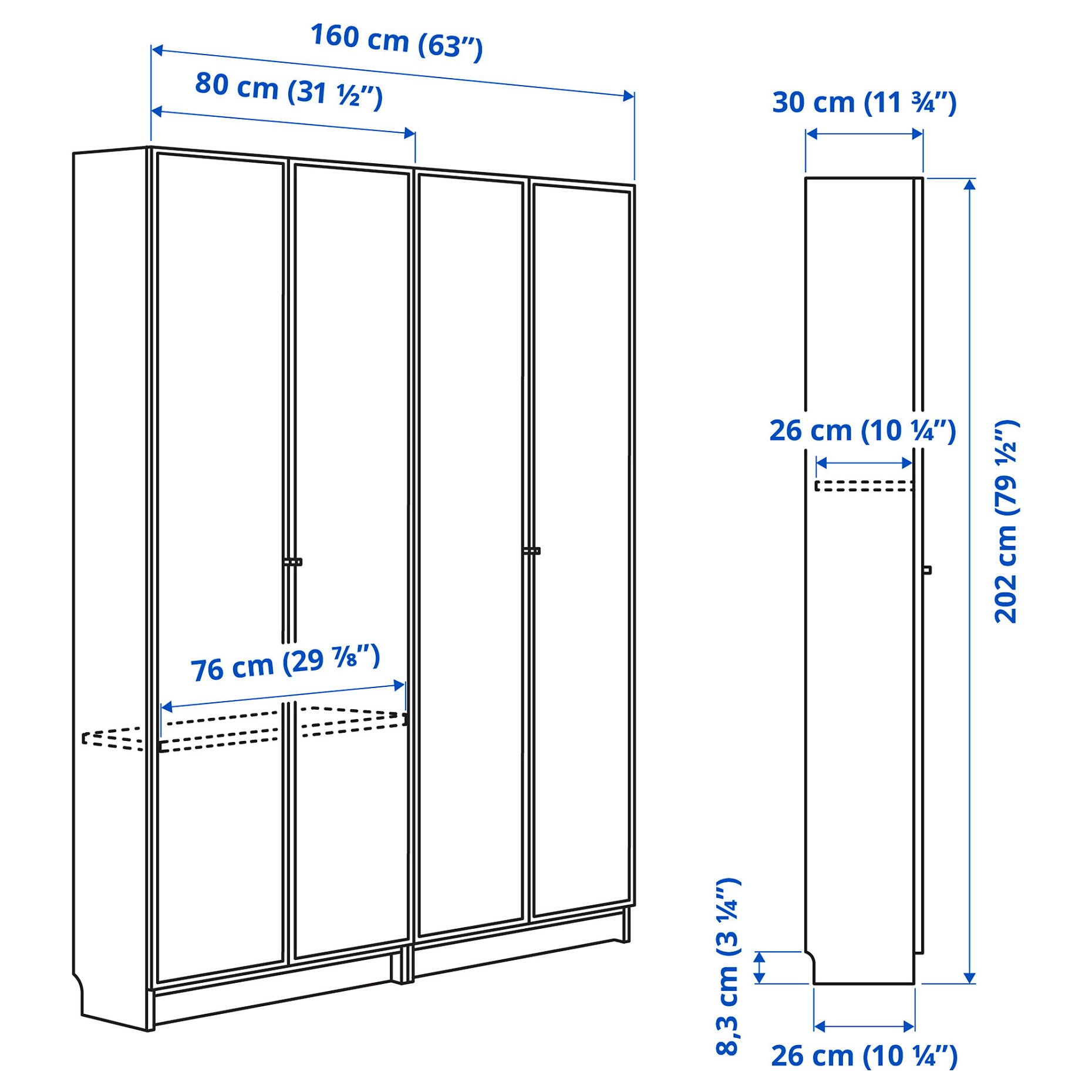BILLY/HOGBO, bookcase combination with glass doors, 160x202 cm, 494.836.62