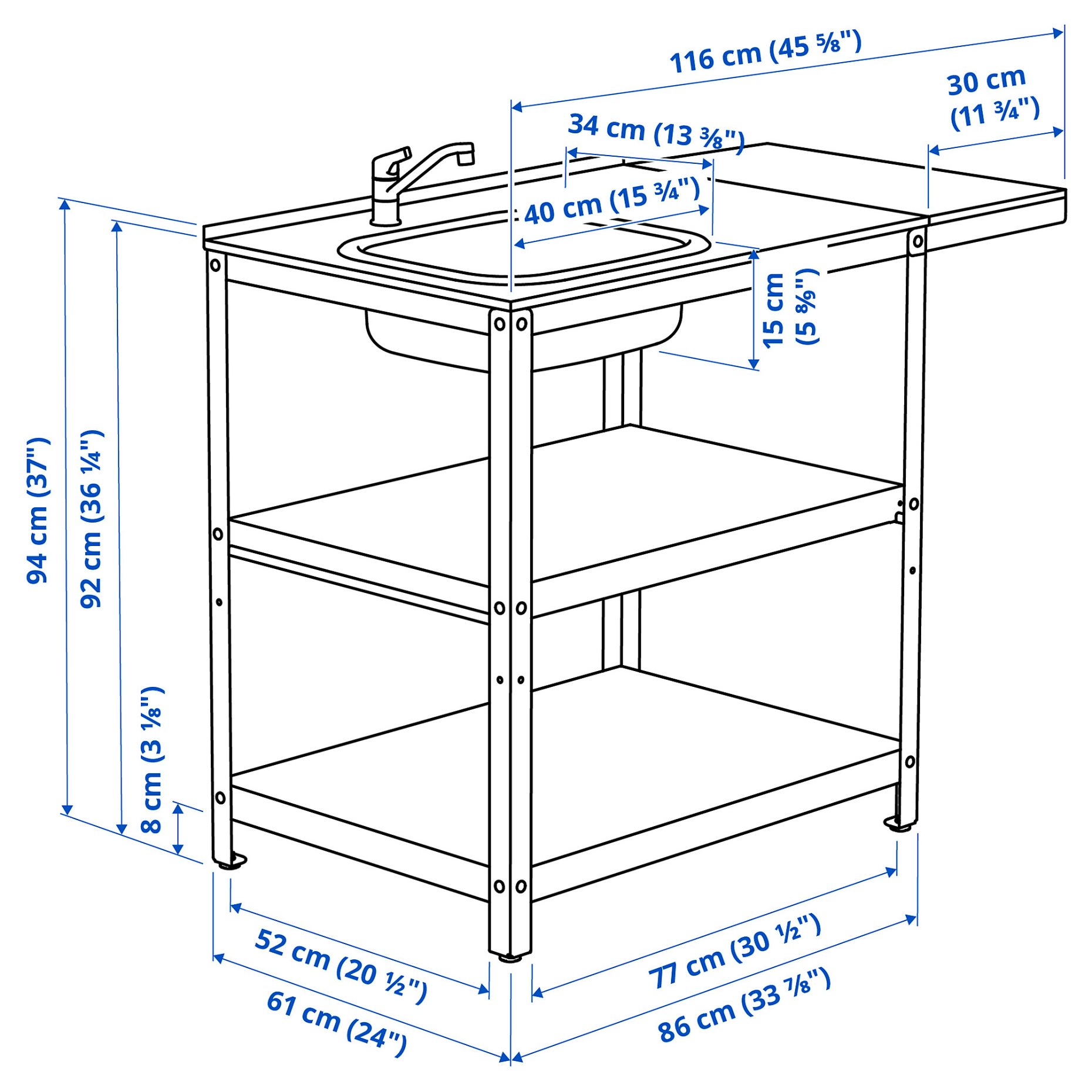 GRILLSKÄR, sink unit with side table/outdoor, 93/116x61 cm, 494.952.26