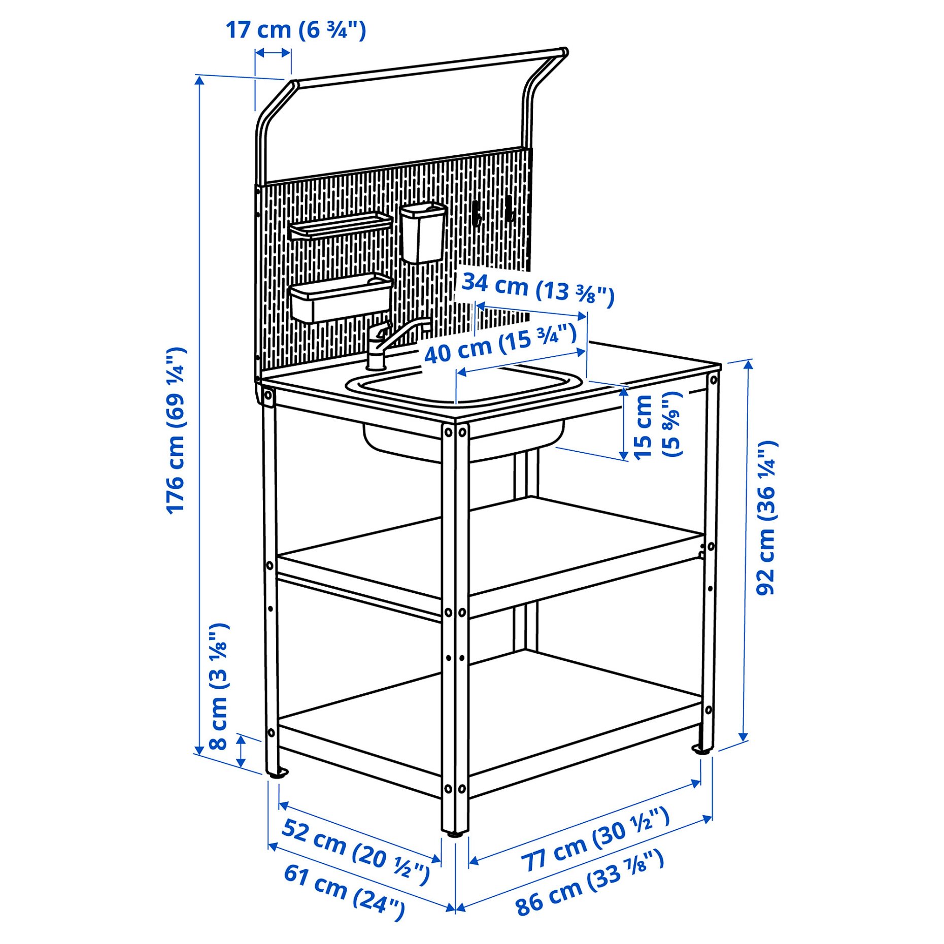 GRILLSKÄR, sink unit with back panel/outdoor, 86x61x176 cm, 494.952.45