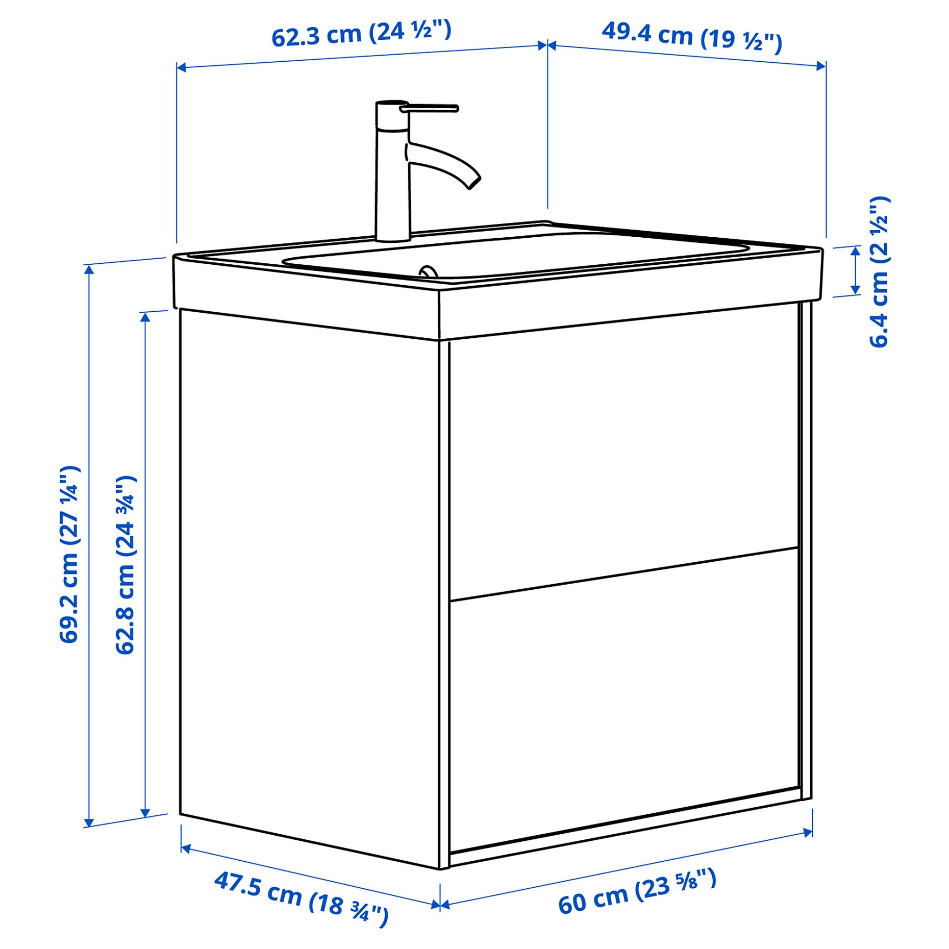 HAVBACK/ORRSJON, wash-stand with drawers/wash-basin/tap, 62x49x69 cm, 495.140.17