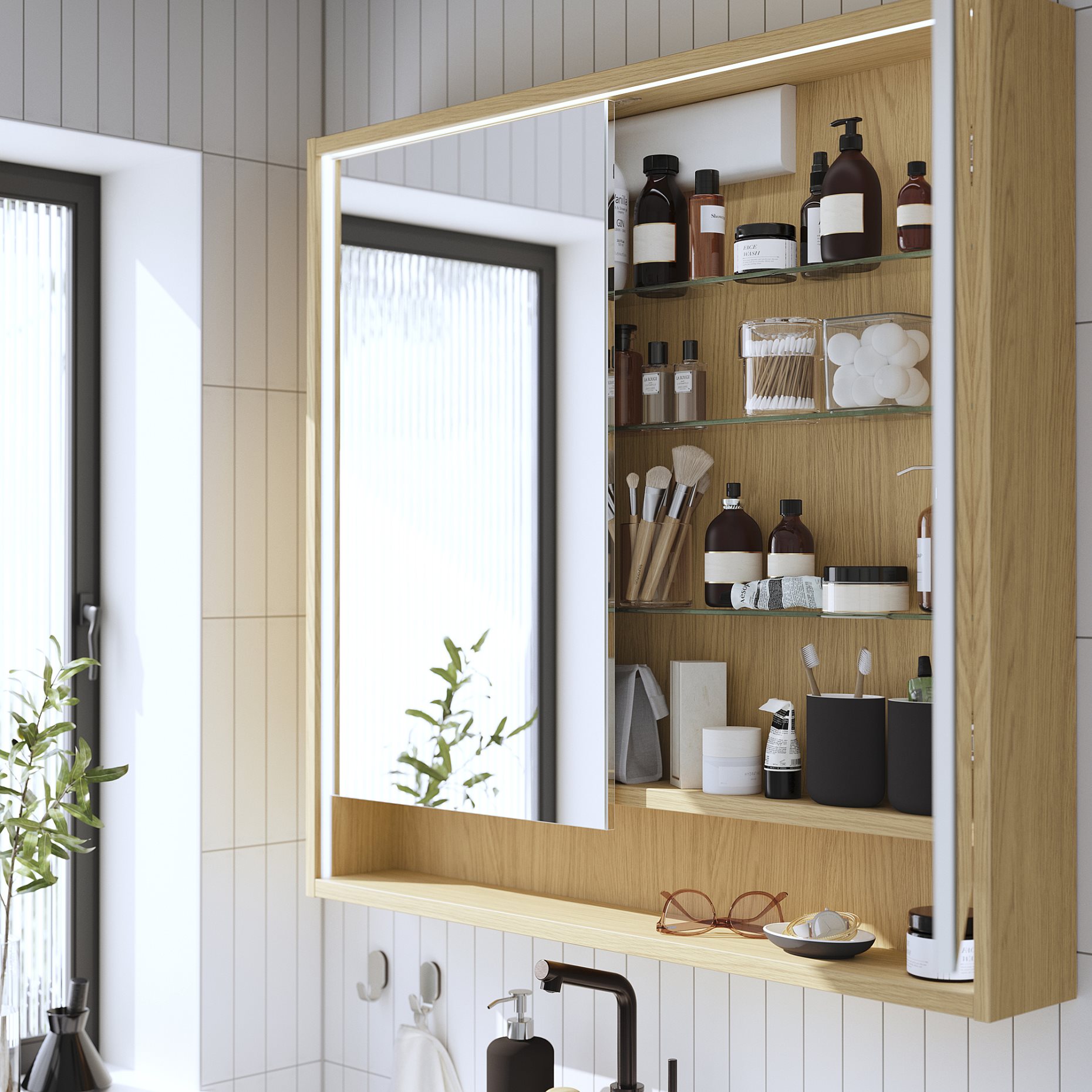 FAXALVEN, mirror cabinet with built-in lighting, 100x15x95 cm, 495.167.14