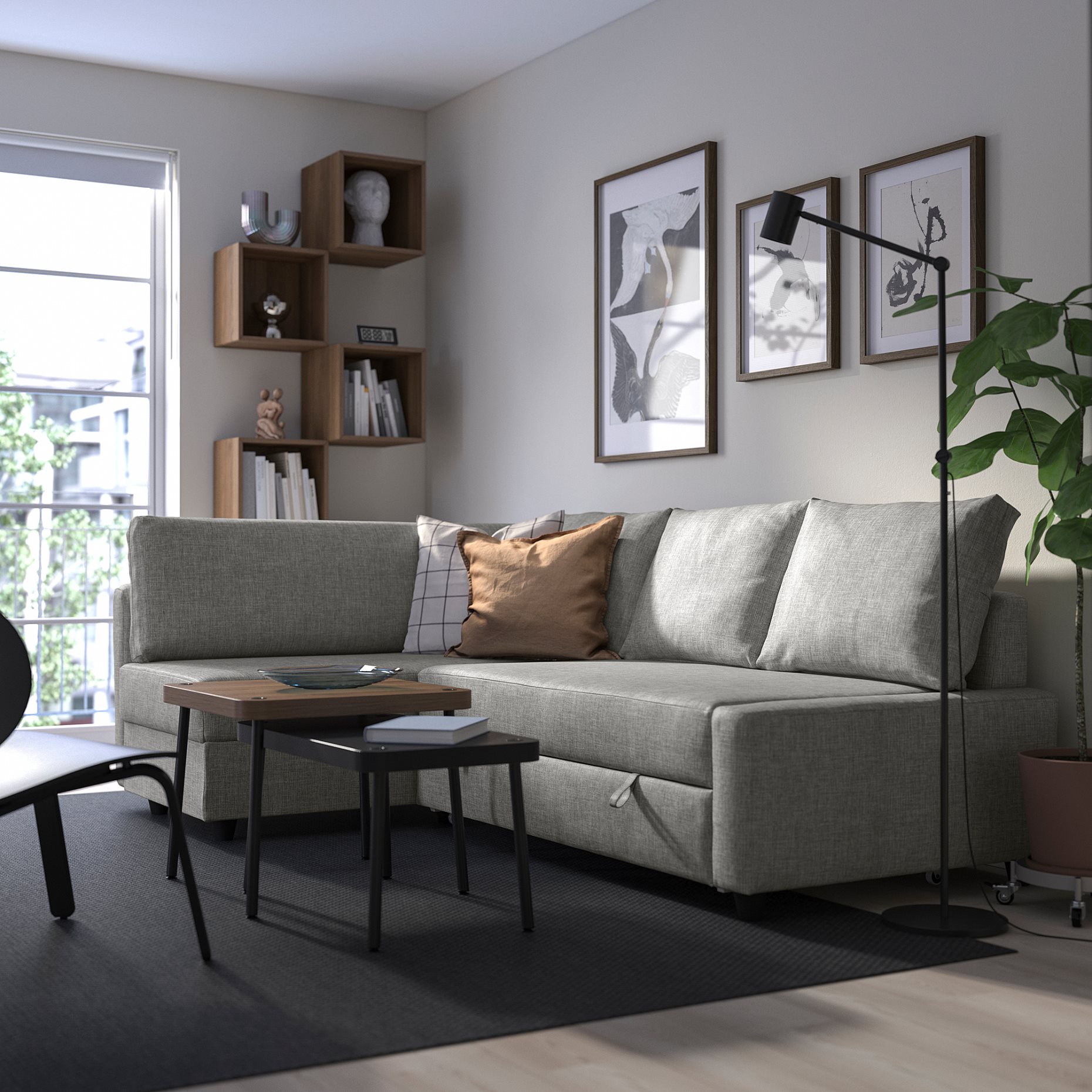 FRIHETEN/KLAGSHAMN, corner sofa-bed with storage, 495.202.35