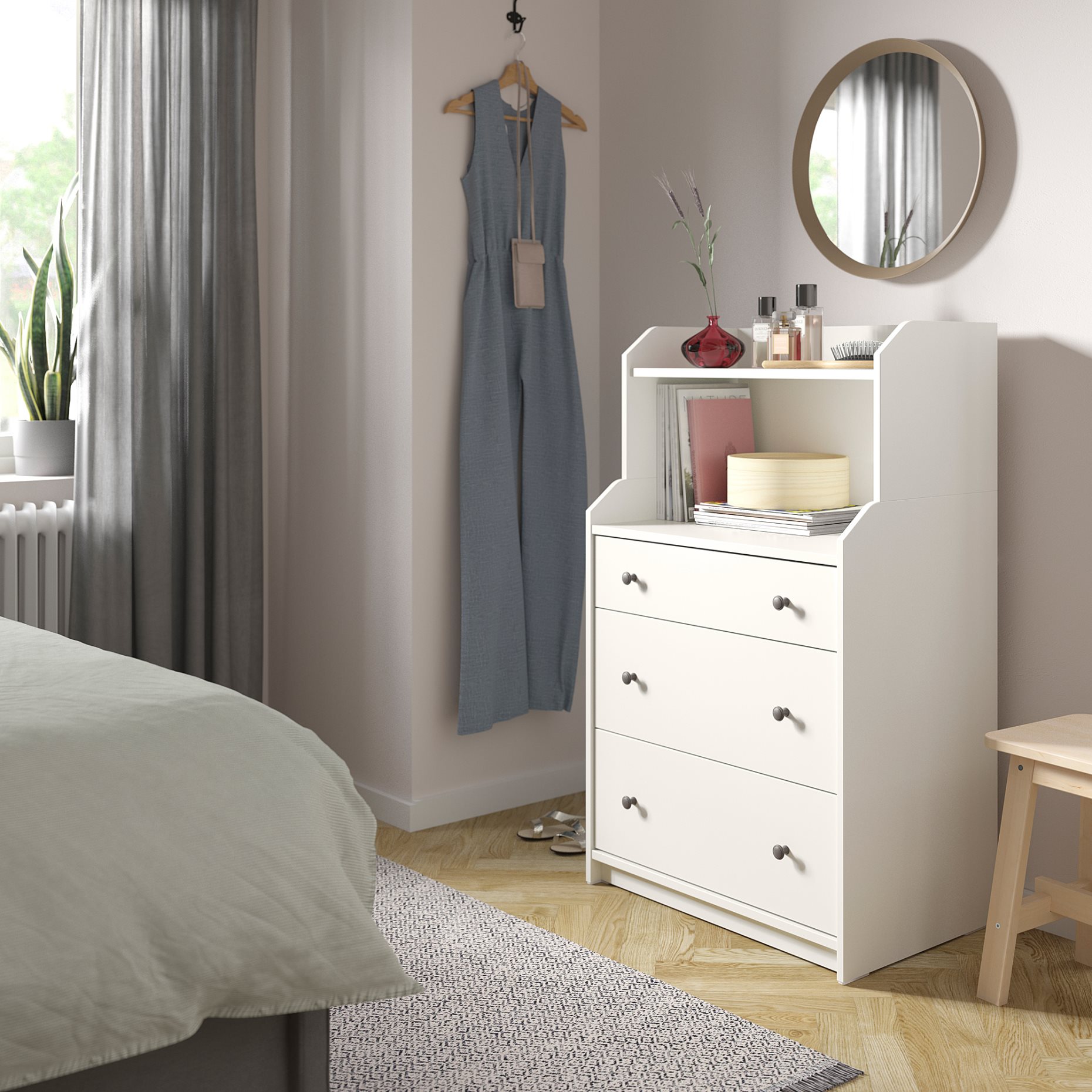 HAUGA, chest of 3 drawers with shelf,70x116 cm, 504.026.41