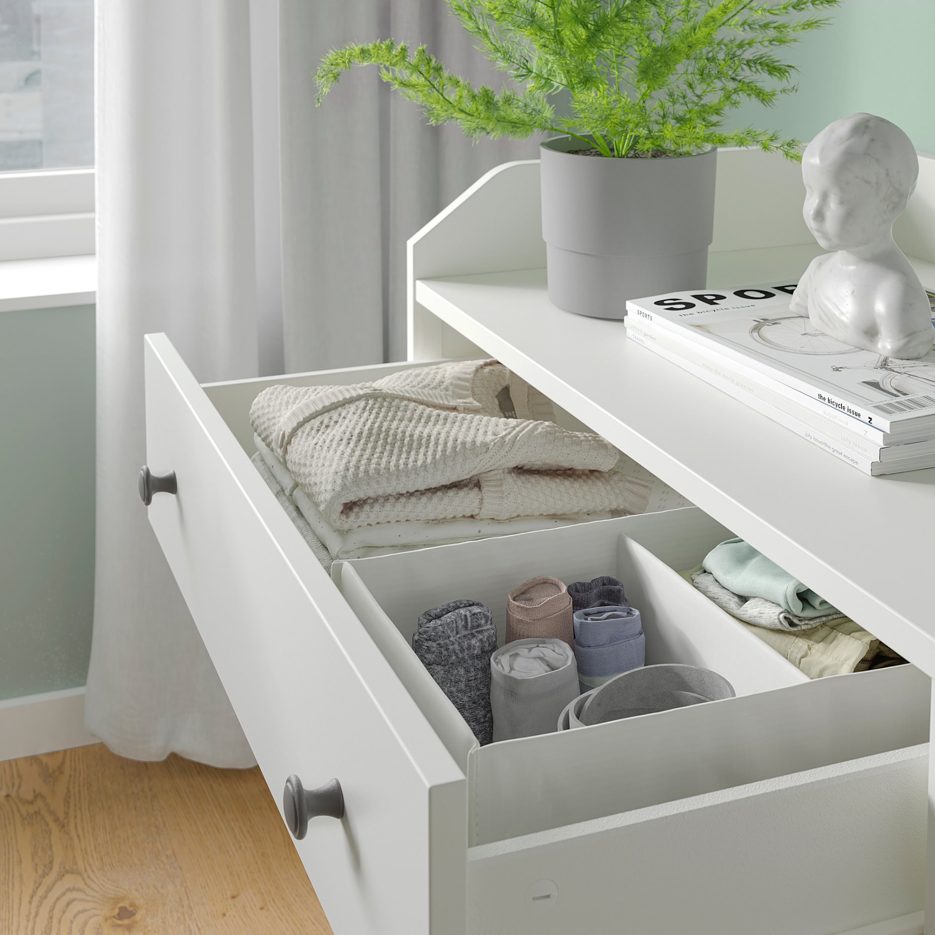 HAUGA, chest of 3 drawers with shelf,70x116 cm, 504.026.41