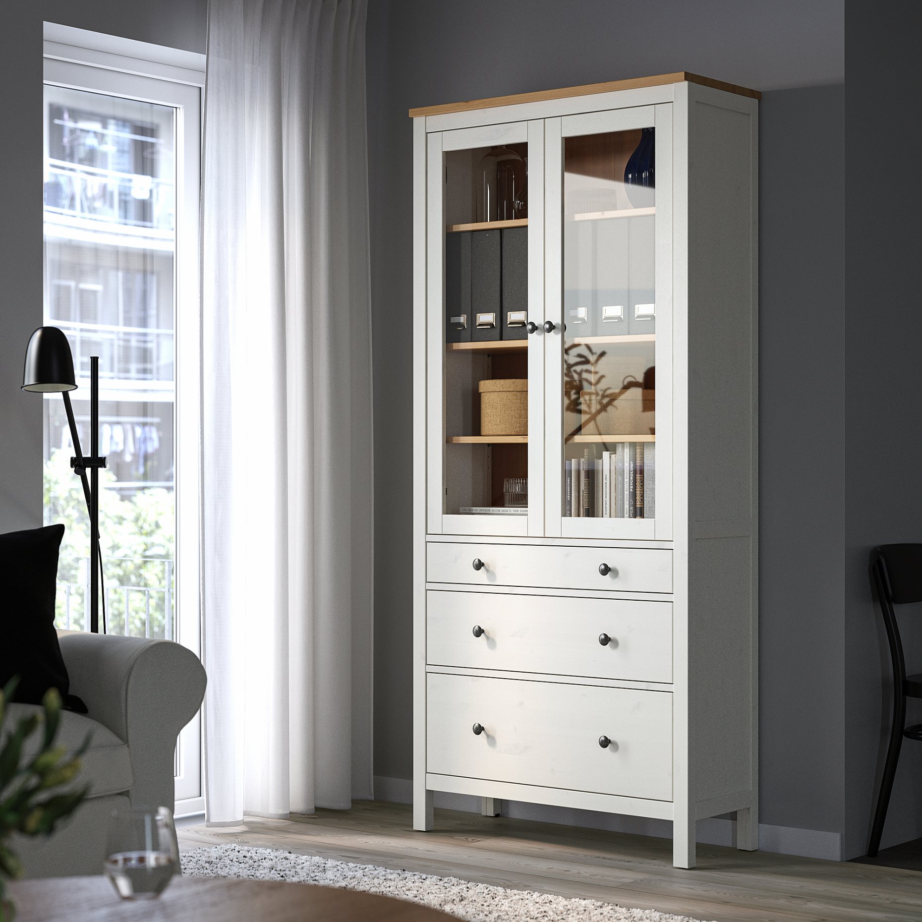 HEMNES, ντουλάπι 3 συρτάρια, γυάλινη πόρτα, 504.135.07