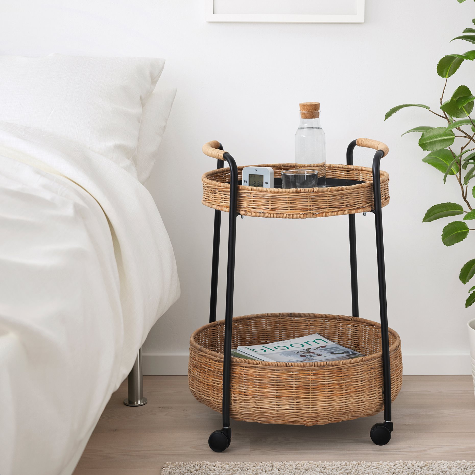 LUBBAN, trolley table with storage, rattan, 504.343.07
