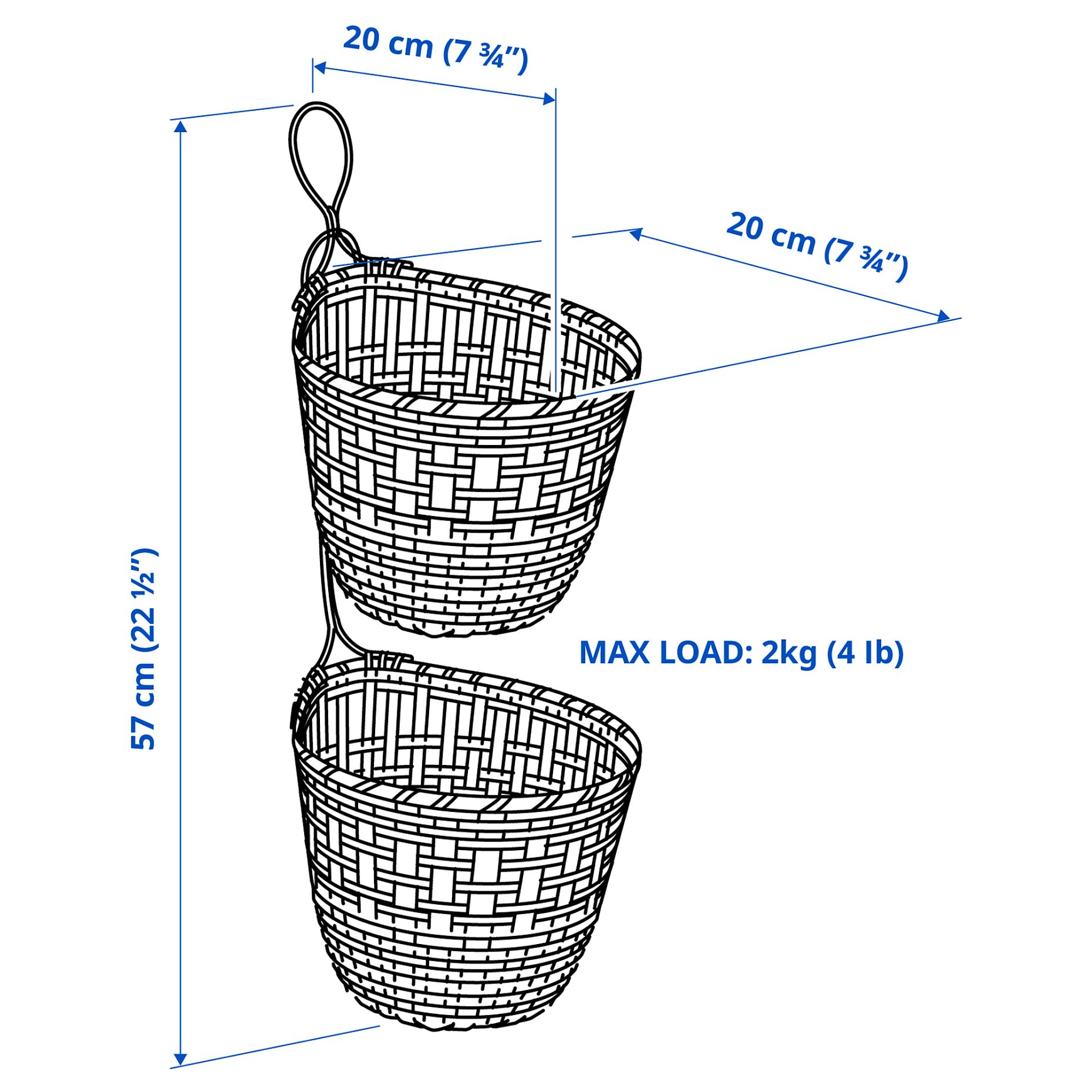 TOLKNING, basket hanging/handmade, set of 2, 505.126.49