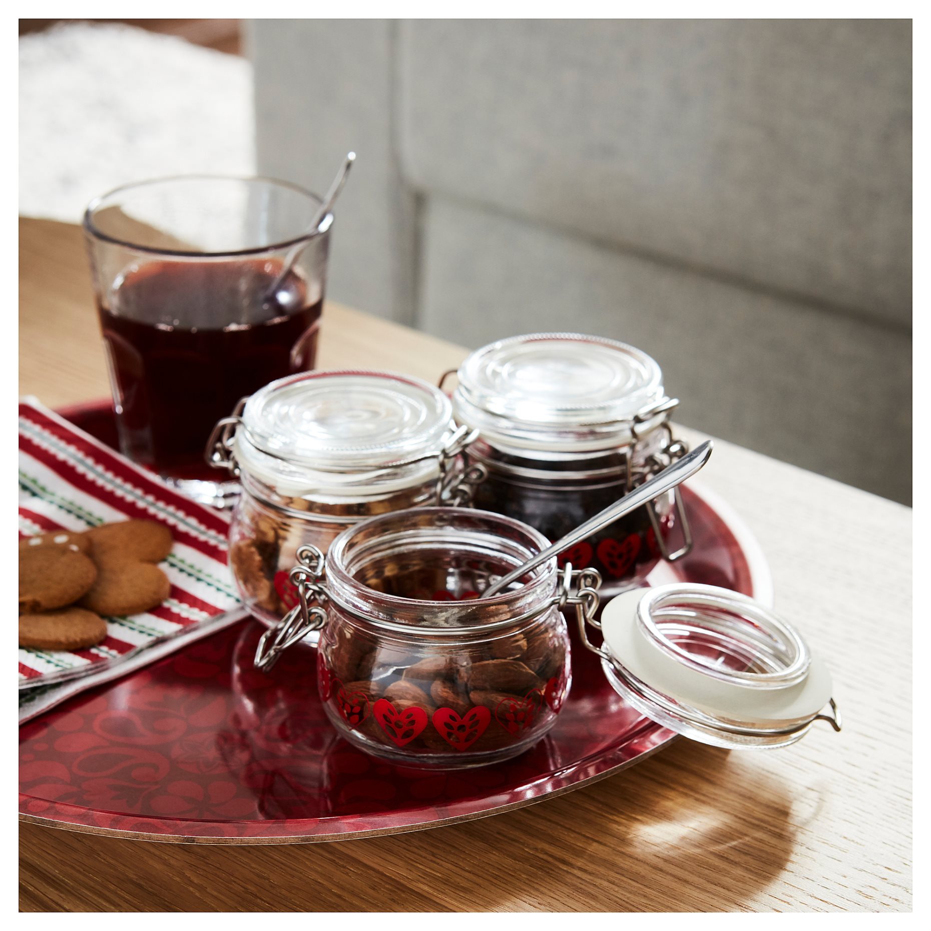 VINTERFINT, jar with lid/heart pattern/3 pack, 13 cl, 505.308.32