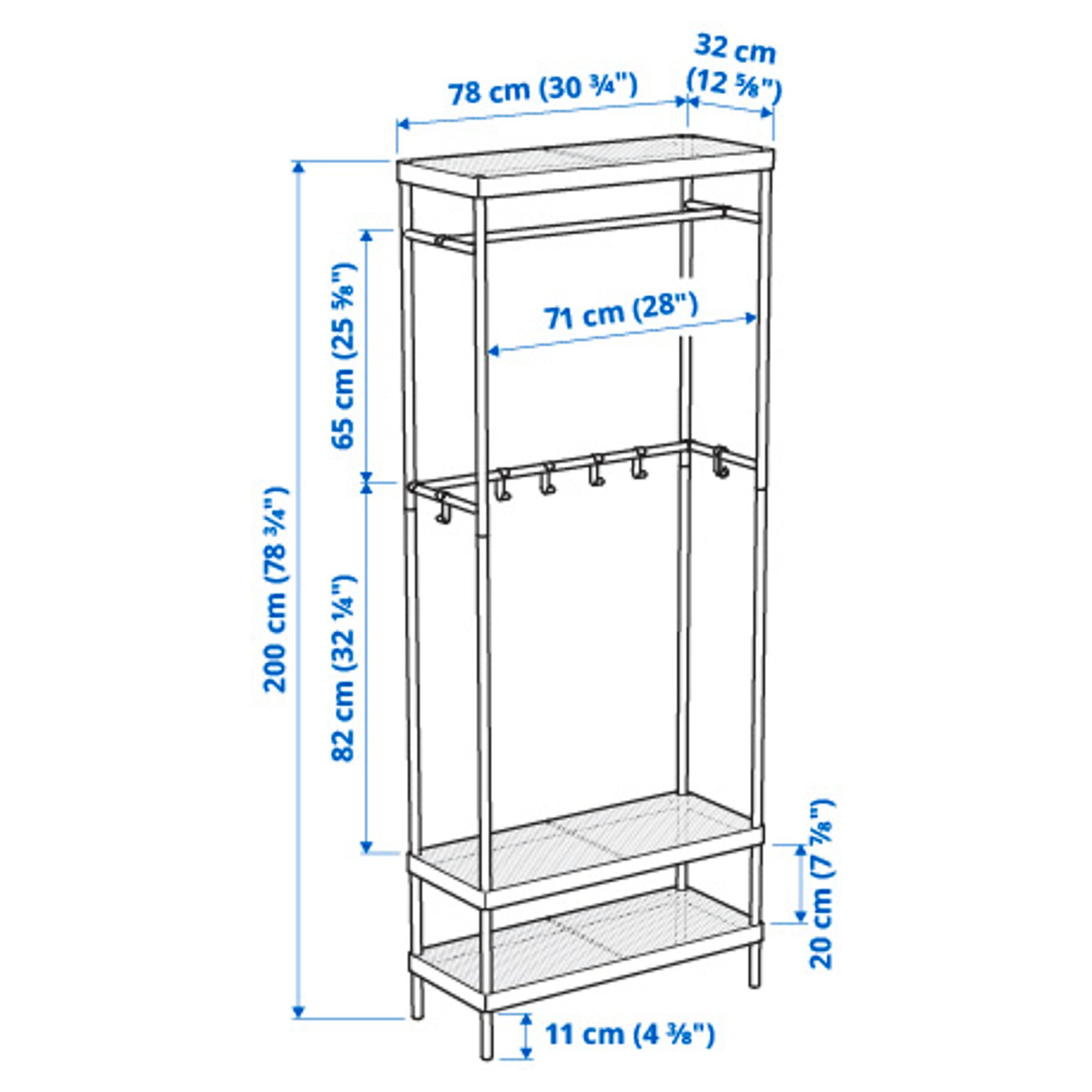 MACKAPÄR, coat rack with shoe storage unit, 78x32x200 cm, 505.309.88