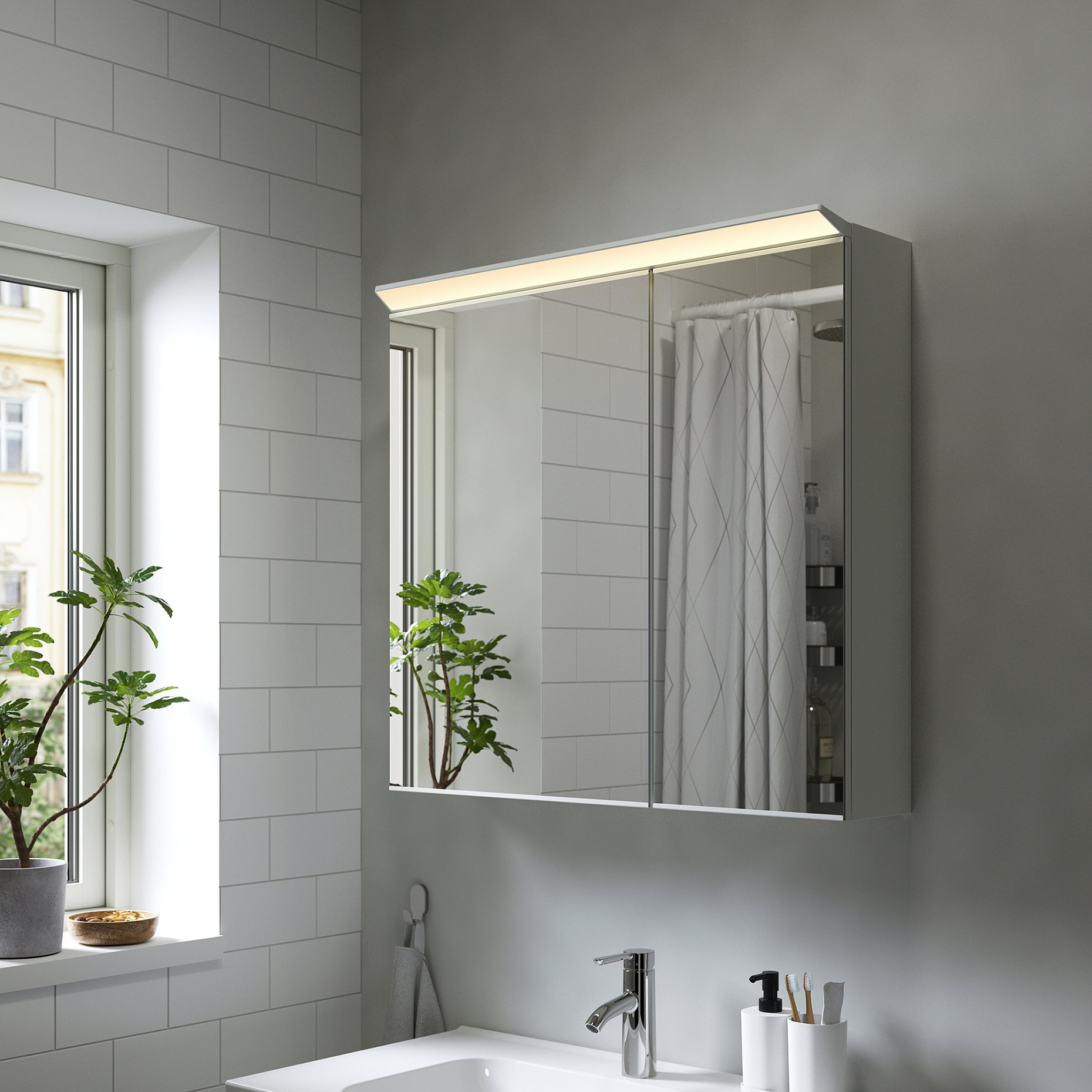 TREASJON, mirror cabinet with 2 doors/built-in lighting, 80x17x75 cm, 505.739.06