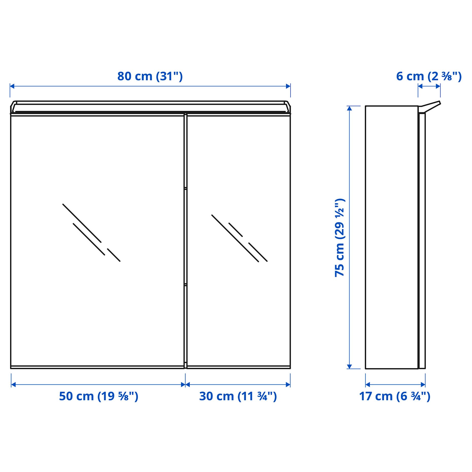 TREASJON, mirror cabinet with 2 doors/built-in lighting, 80x17x75 cm, 505.739.06