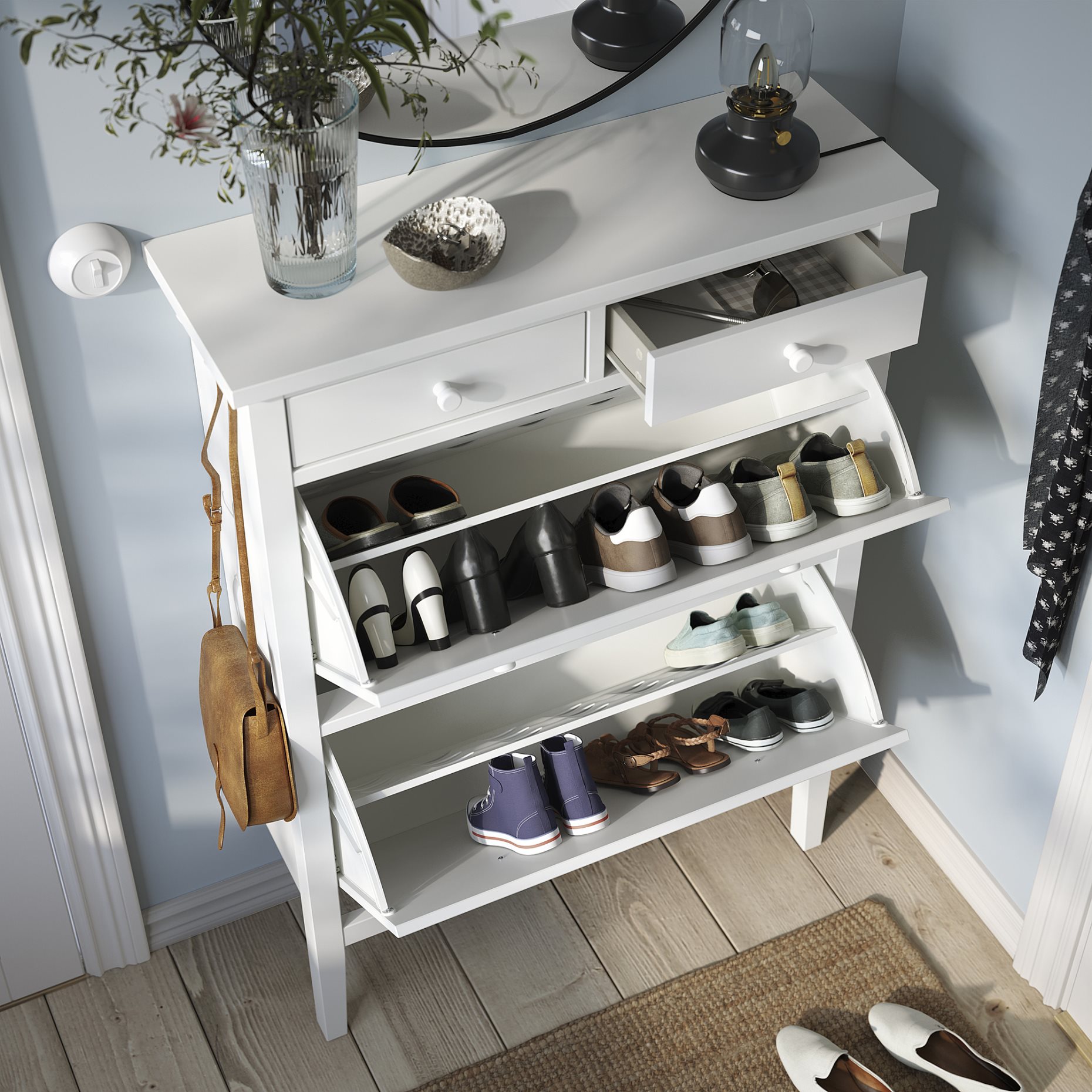 GULLABERG, shoe cabinet with 2 compartments, 88x30x122 cm, 505.876.92
