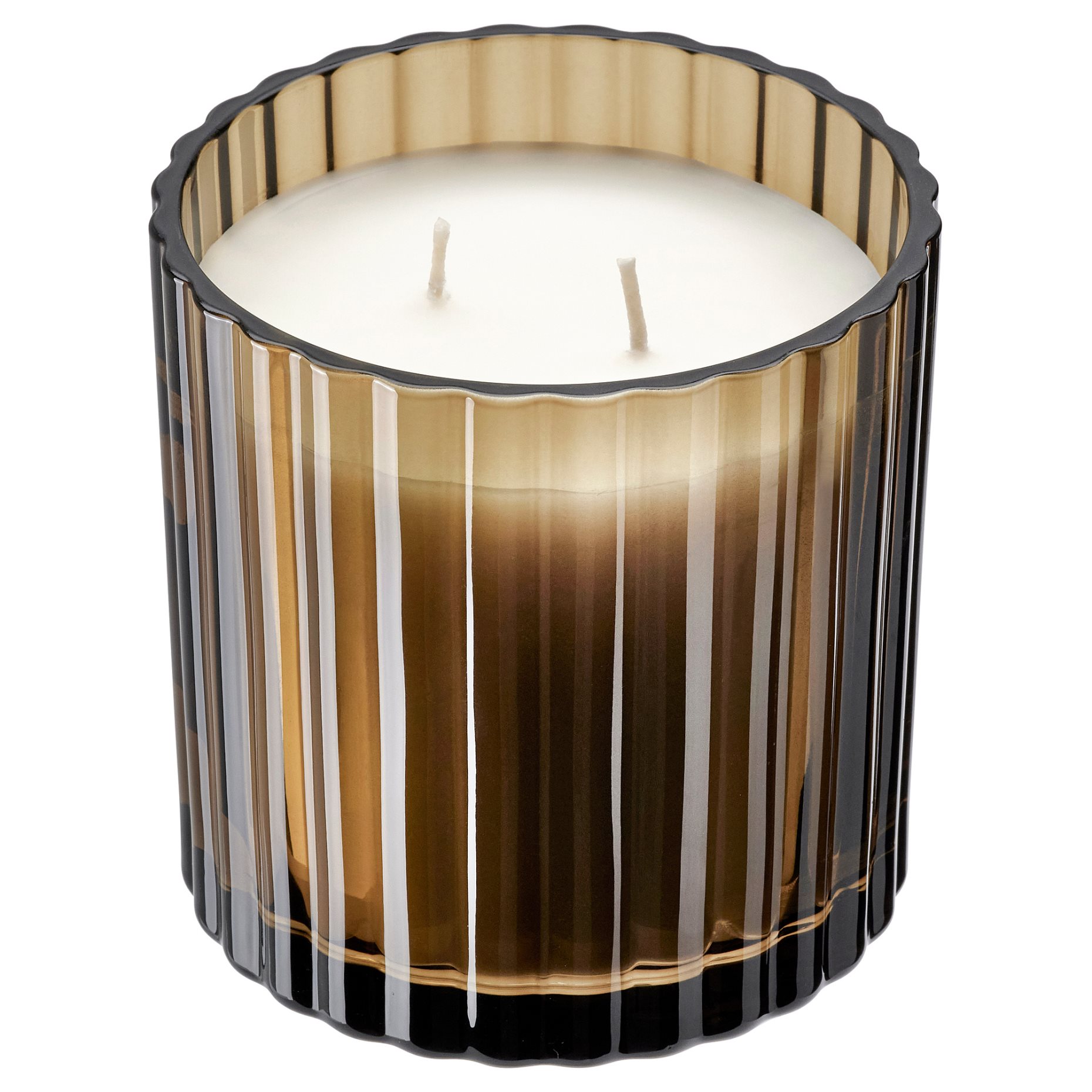 TOFSTÄRNA, scented candle in glass 2 wicks/Fig leaf, 50 hr, 506.276.69