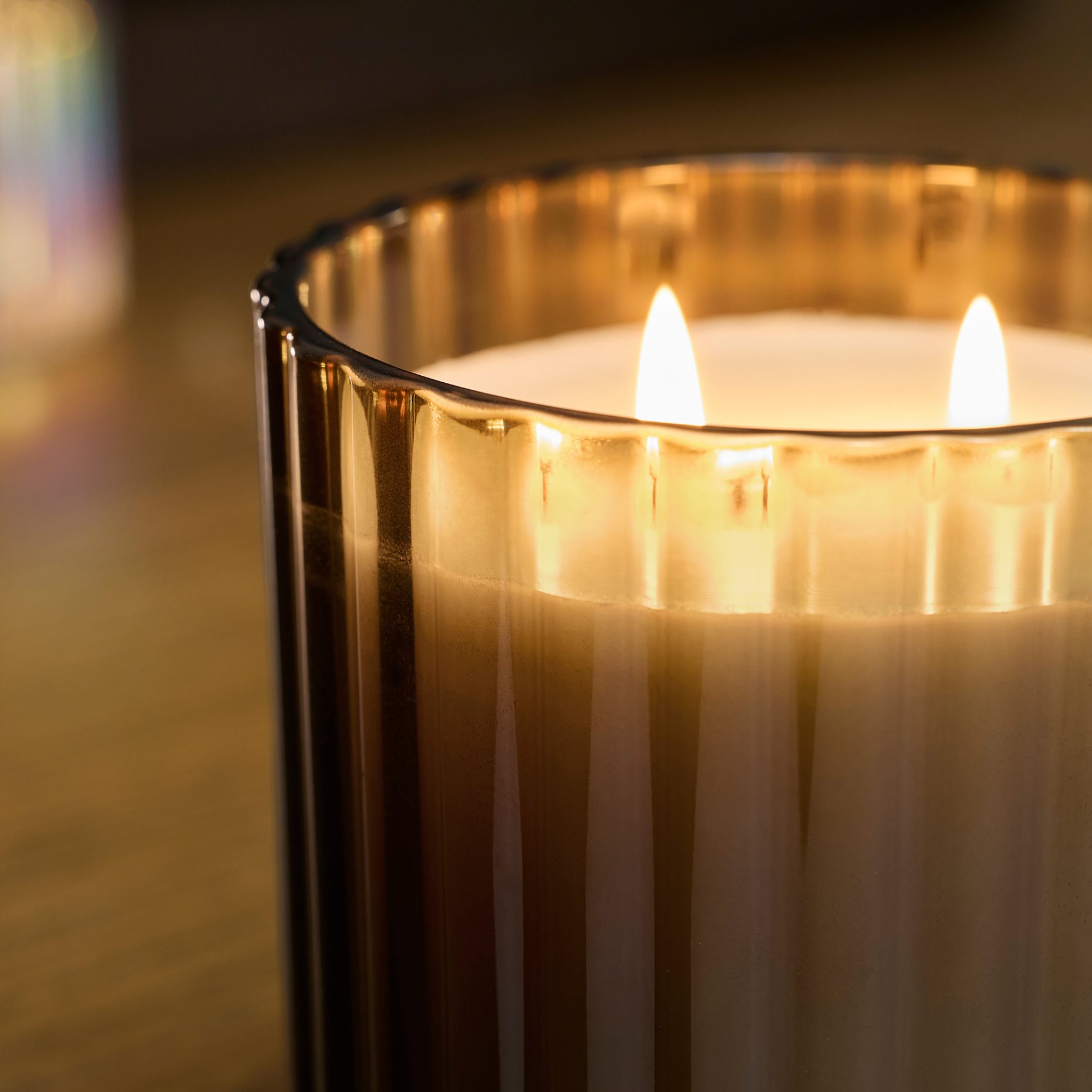 TOFSTÄRNA, scented candle in glass 2 wicks/Fig leaf, 50 hr, 506.276.69