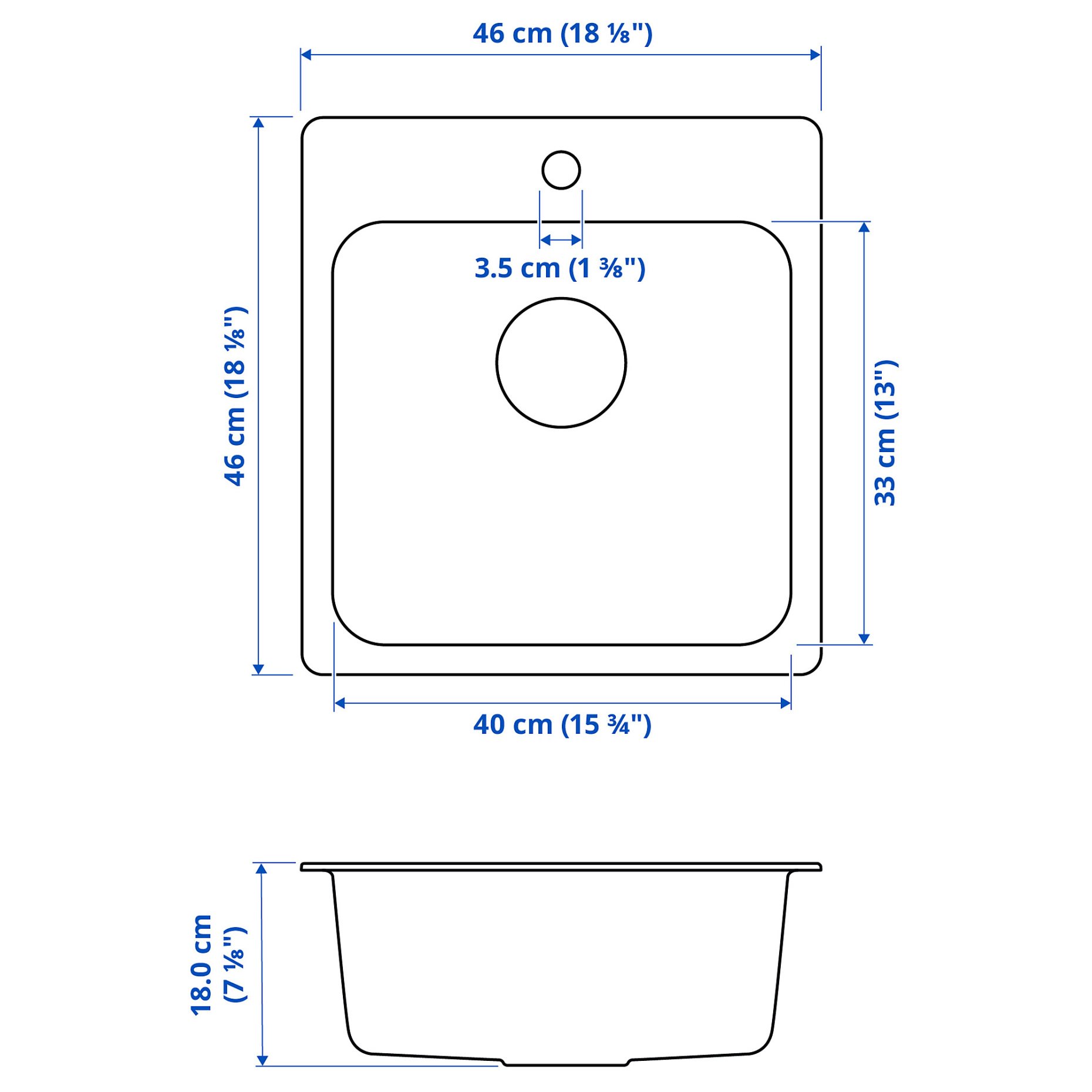 LÅNGUDDEN, inset sink 1 bowl, 46x46 cm, 591.573.91