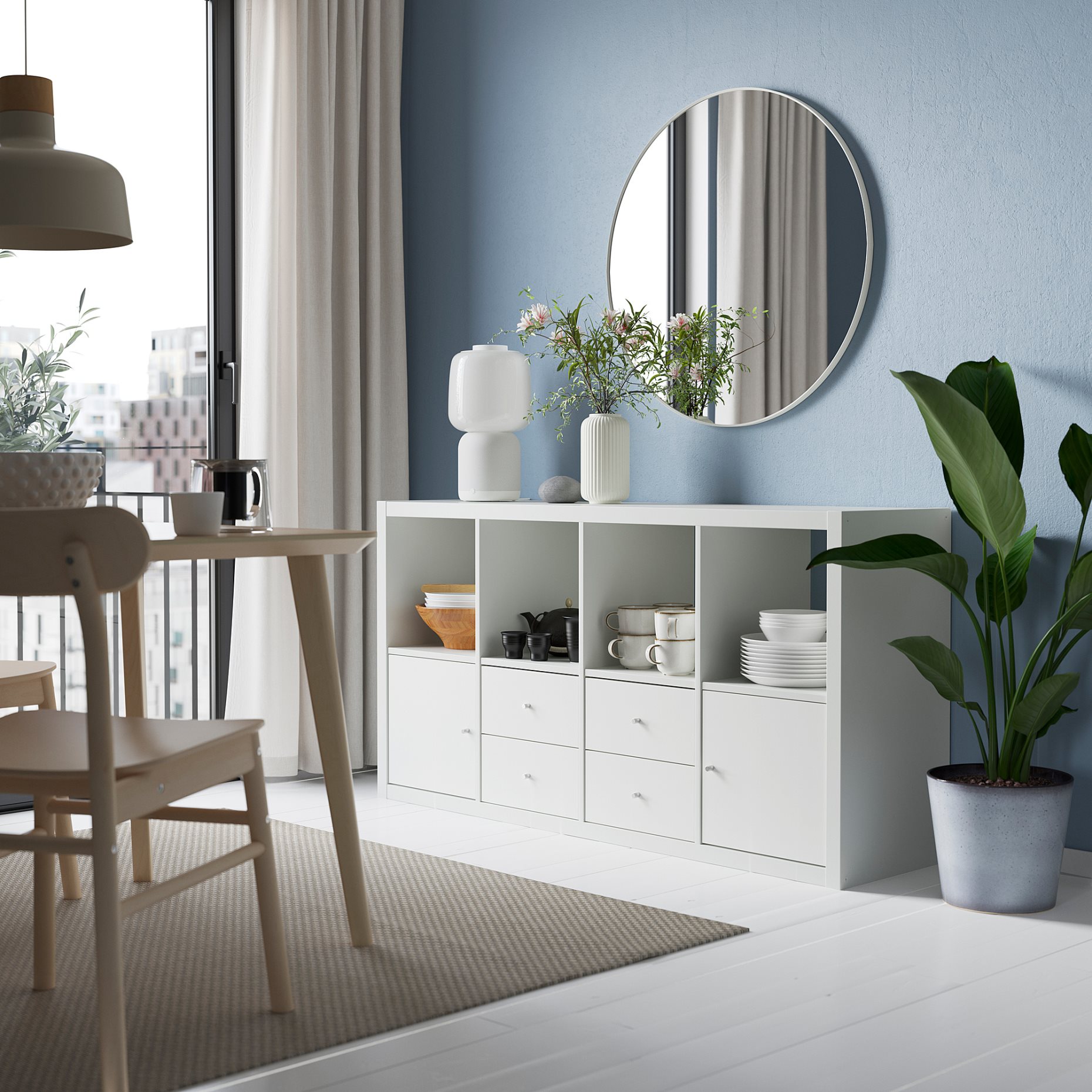 KALLAX, shelving unit with 4 inserts, 147x77 cm, 592.783.07