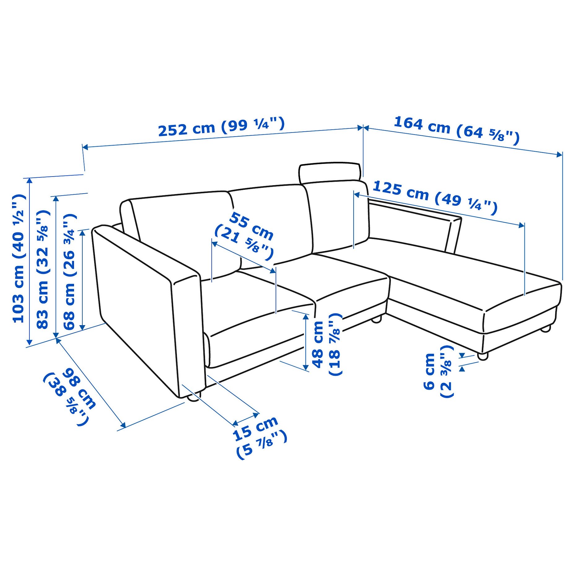 VIMLE, 3-seat sofa with chaise longue with headrest, 593.991.06