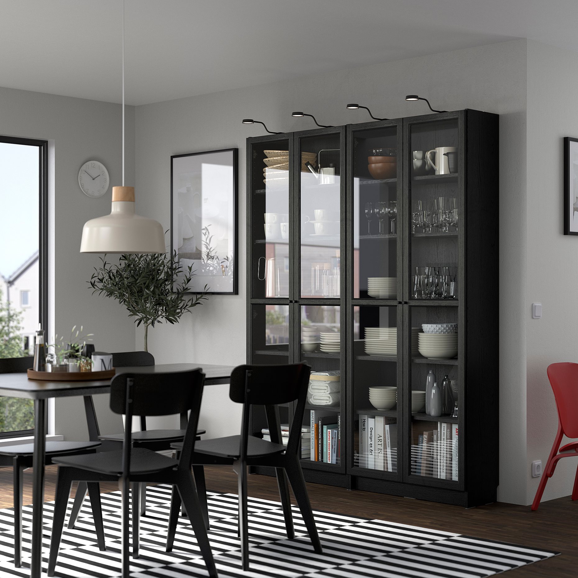 BILLY/OXBERG, bookcase combination with glass doors, 160x202 cm, 594.835.29