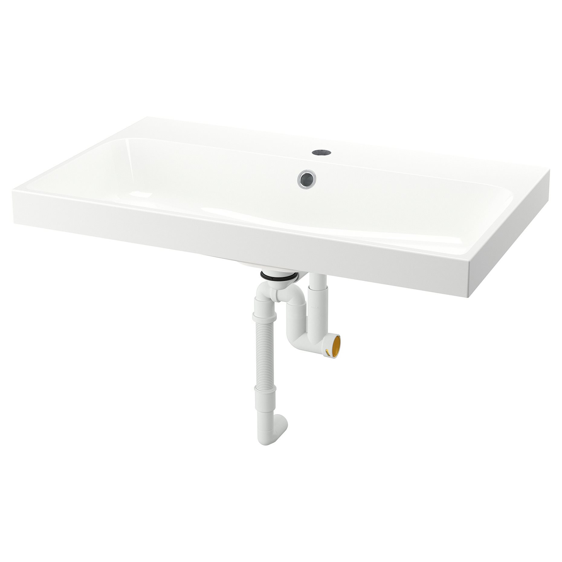 BACKSJON, wash-basin with water trap, 80x48 cm, 595.167.61