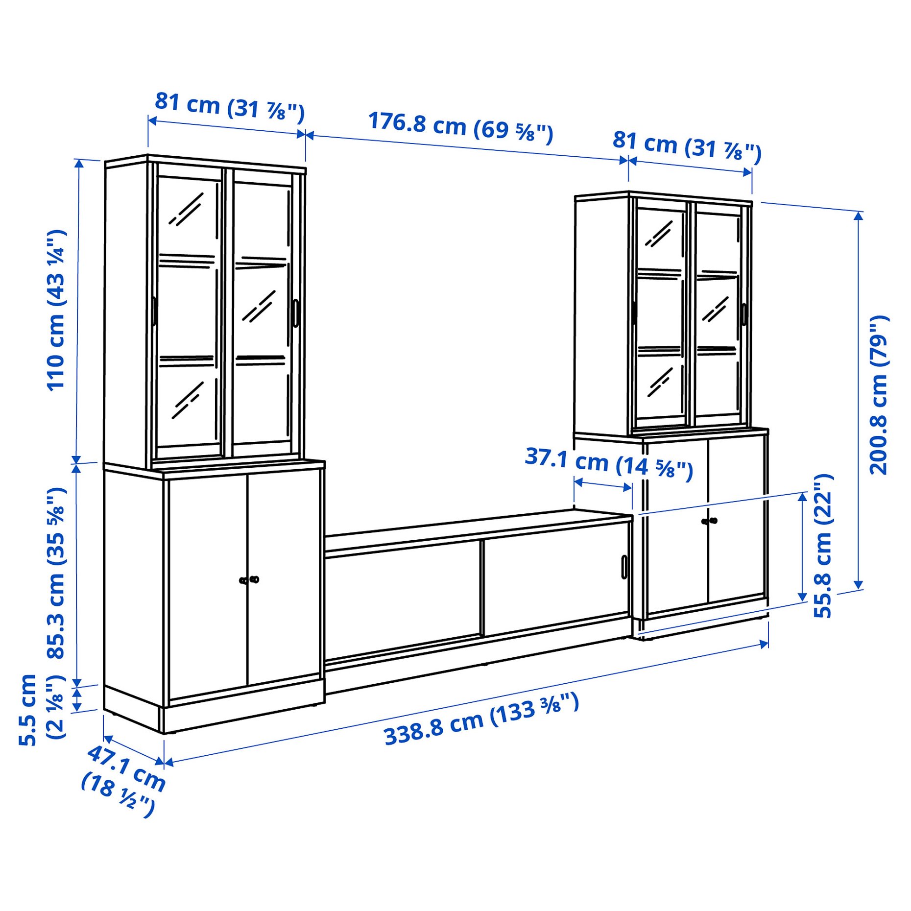 TONSTAD, TV storage combination, 339x47x201 cm, 595.717.62