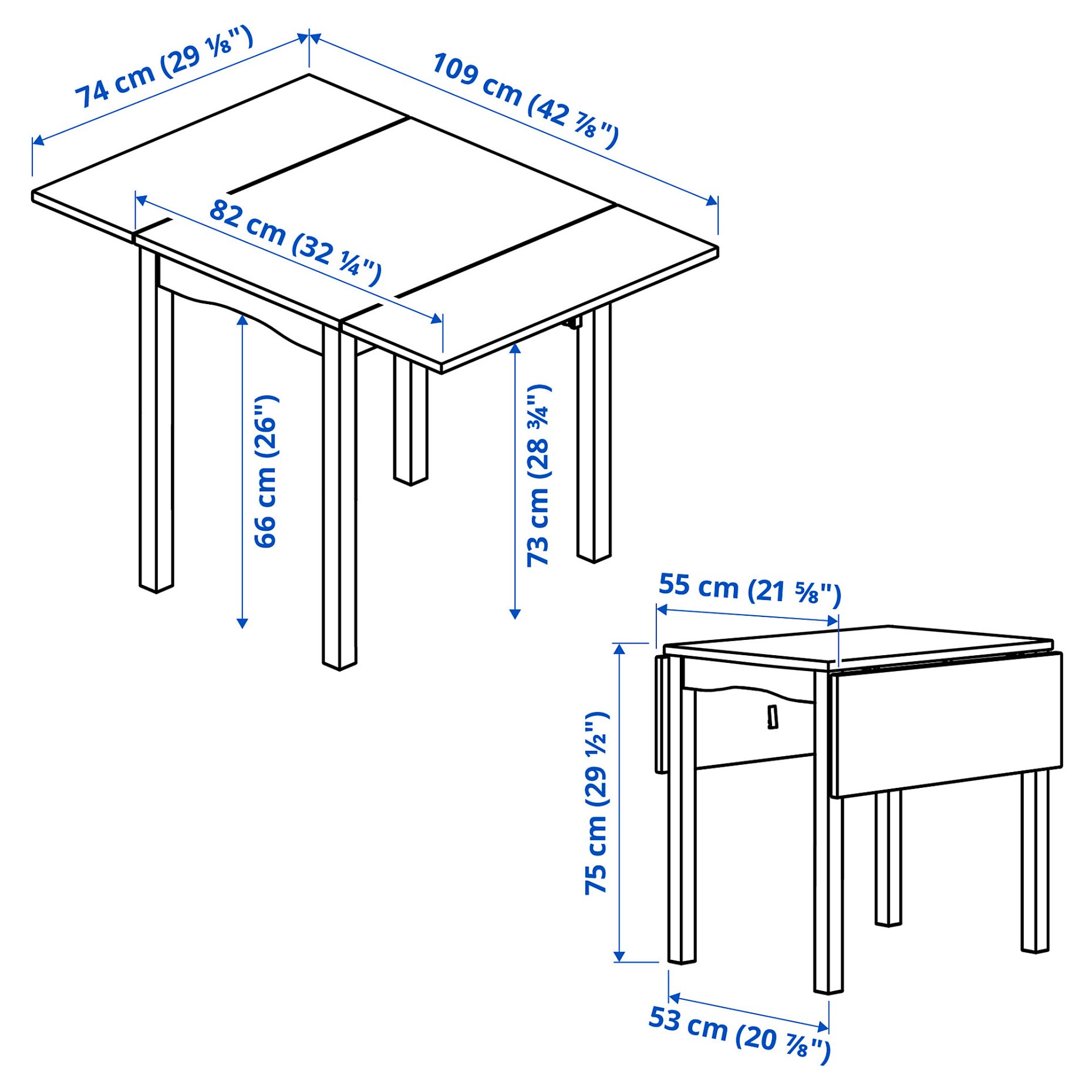 HAUGA/FRÖSVI, table and 2 folding chairs, 55x82x109/74 cm, 595.749.06