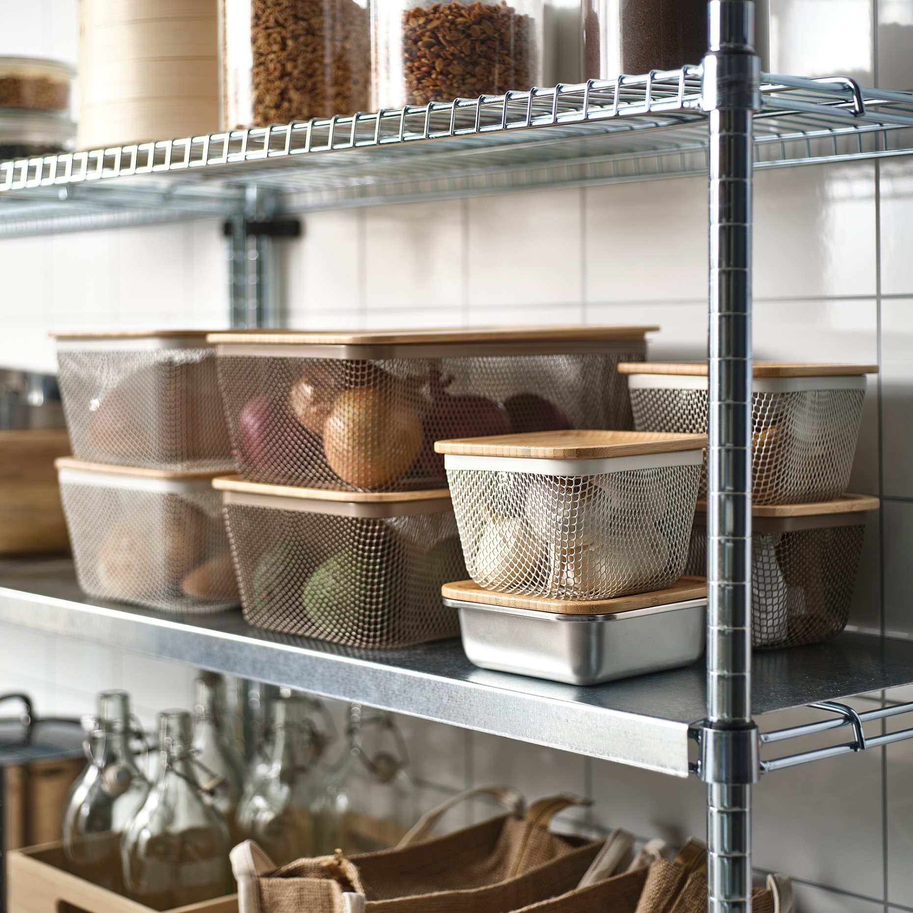IKEA 365+, rectangular metal food storage basket with lid, 32x21x13 cm, 595.815.01