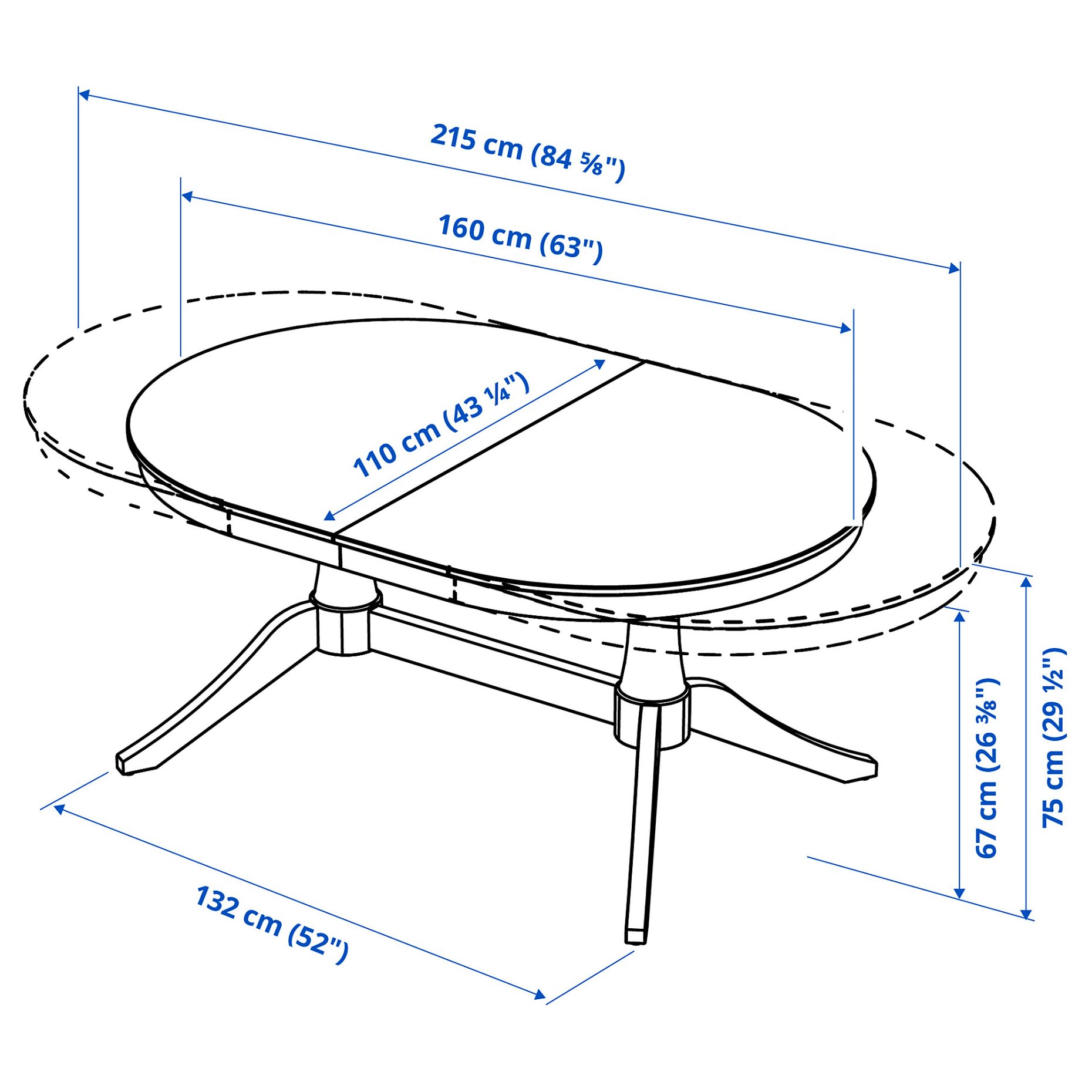 ROSENTORP, table and 6 chairs, 160/215x110 cm, 596.101.36