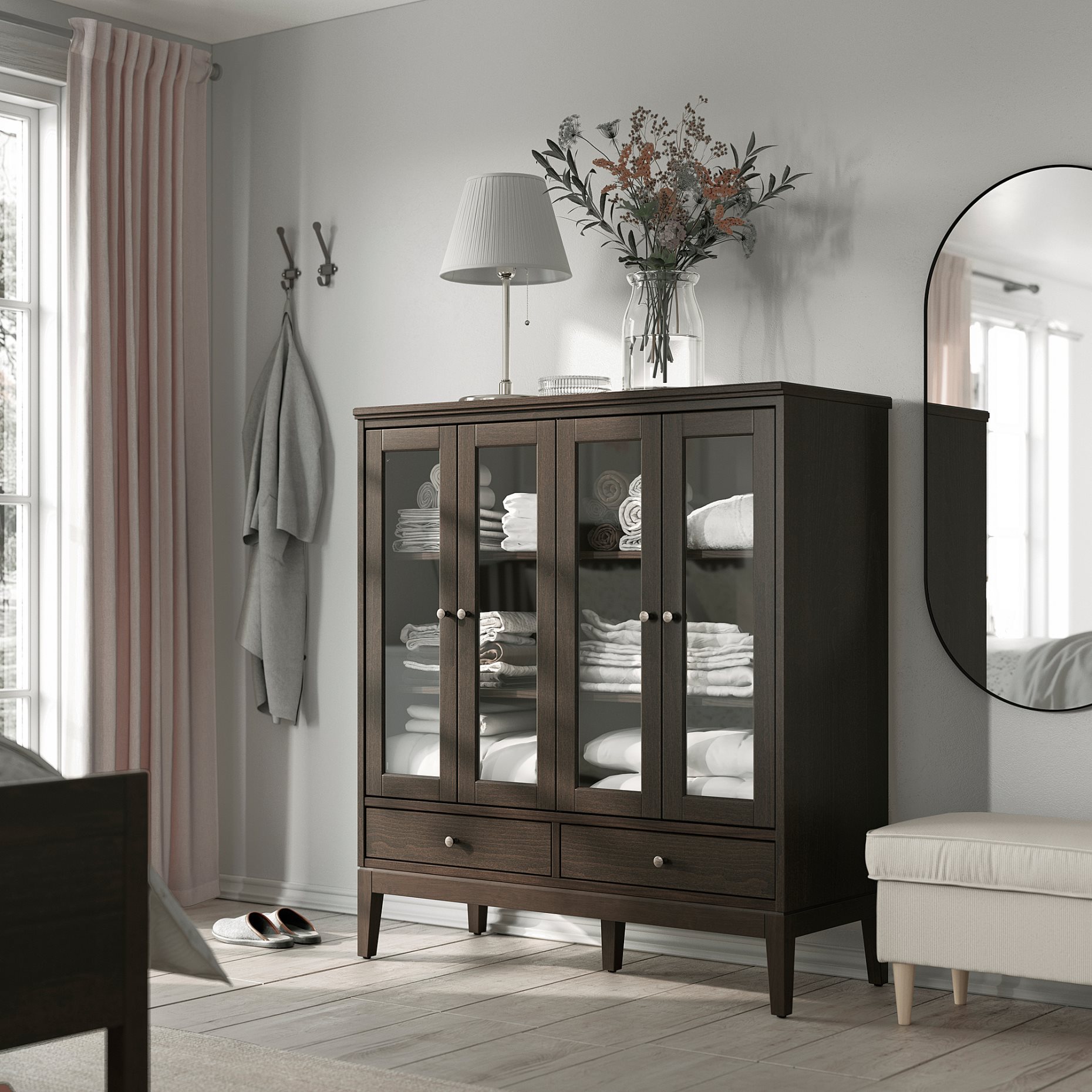 IDANÄS, cabinet with bi-folded glass doors, 121x50x135 cm, 604.960.31