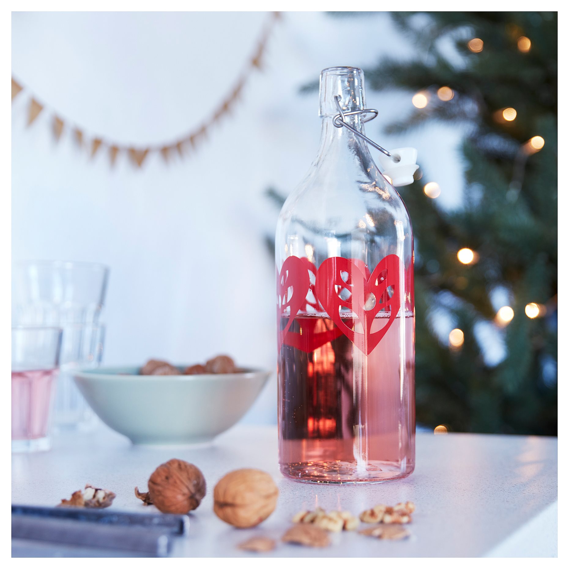 VINTERFINT, bottle with stopper/heart pattern, 1 l, 605.295.26