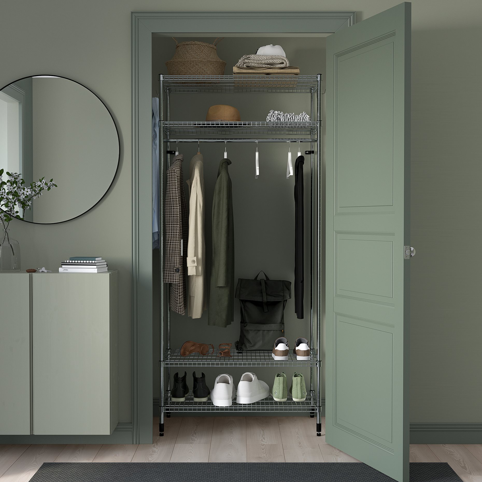 OMAR, shelving unit with clothes rail, 92x50x201 cm, 605.309.78