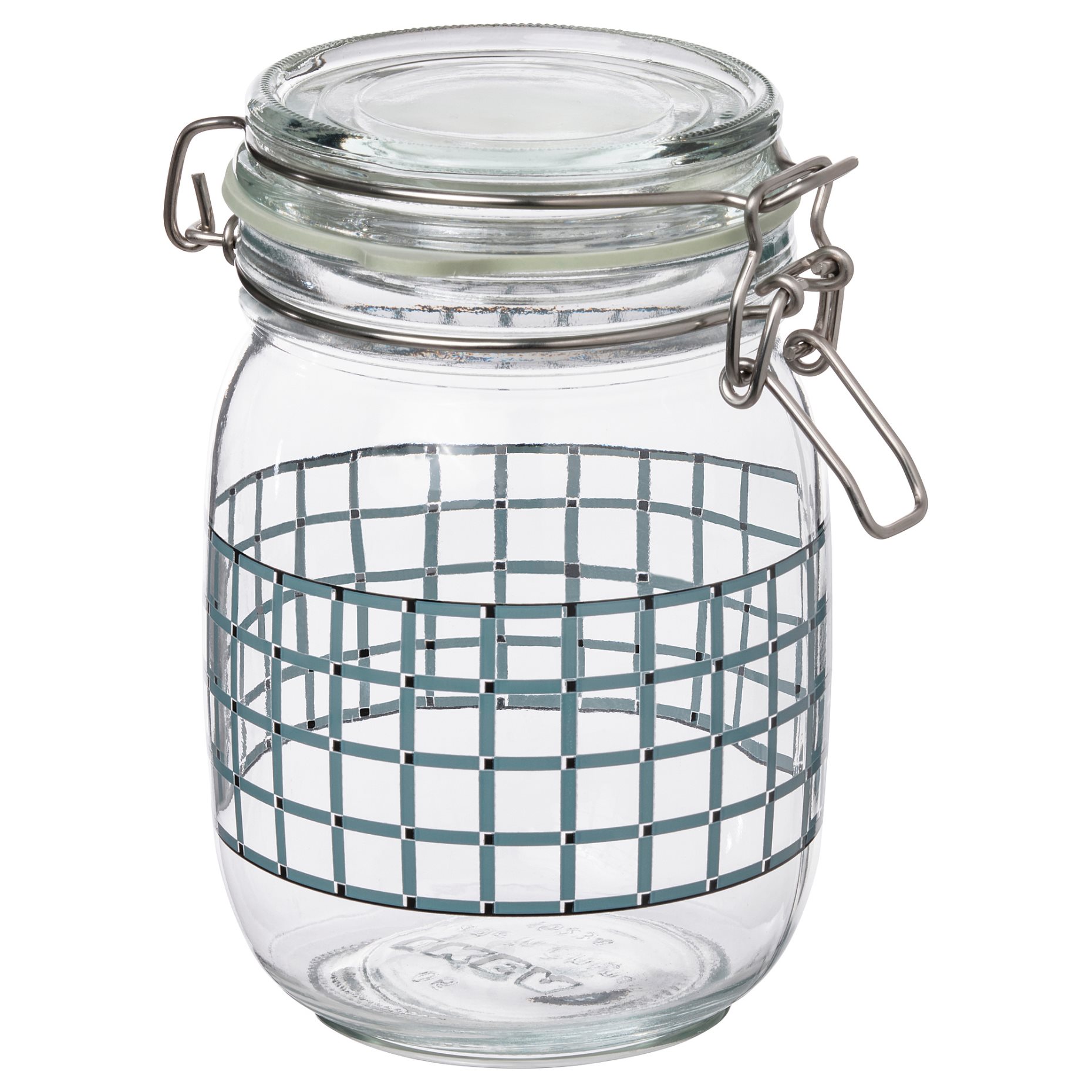KORKEN, βάζο με καπάκι/καρό μοτίβο, 1 l, 605.646.85