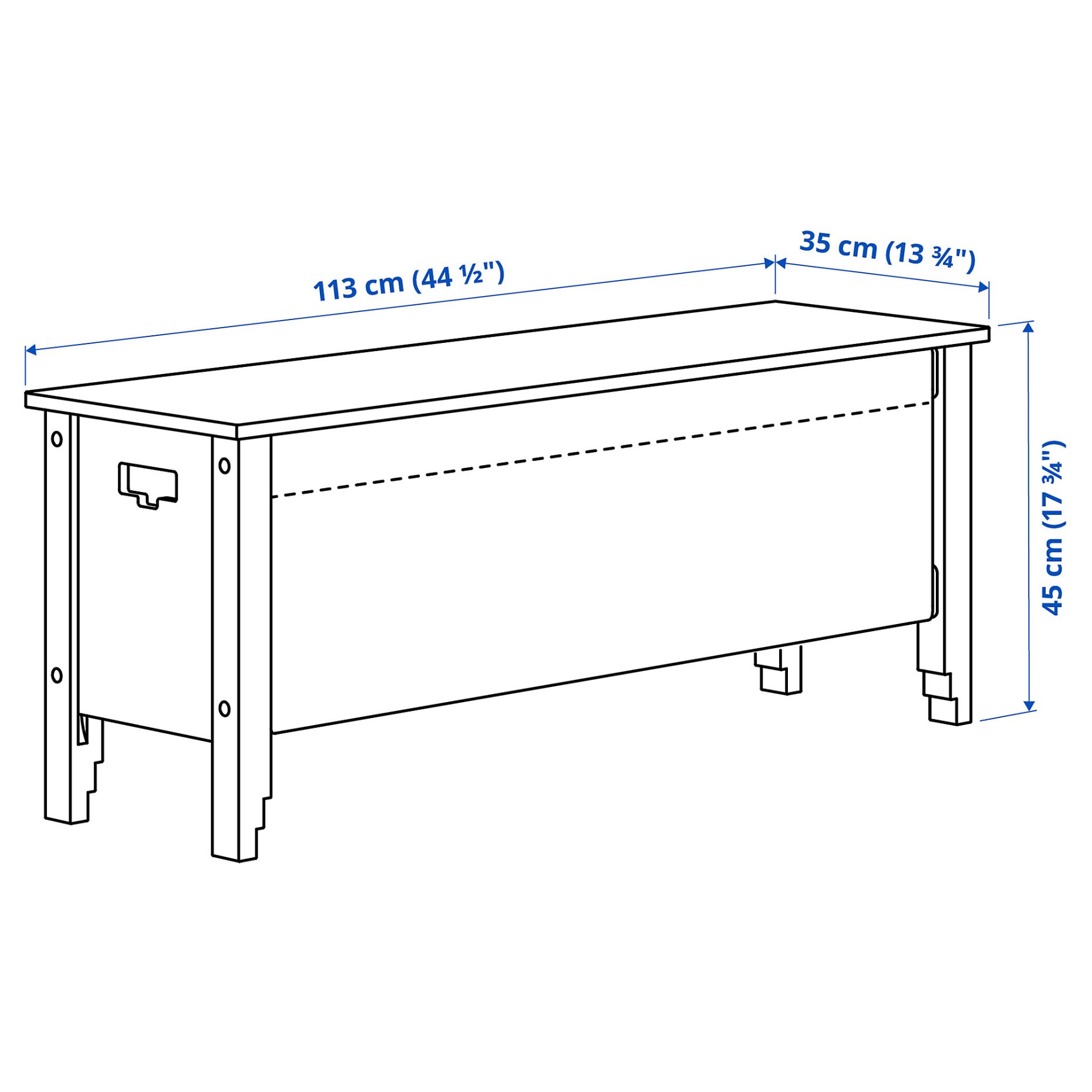 OMMJÄNGE, bench with storage, 113x45x35 cm, 605.946.49
