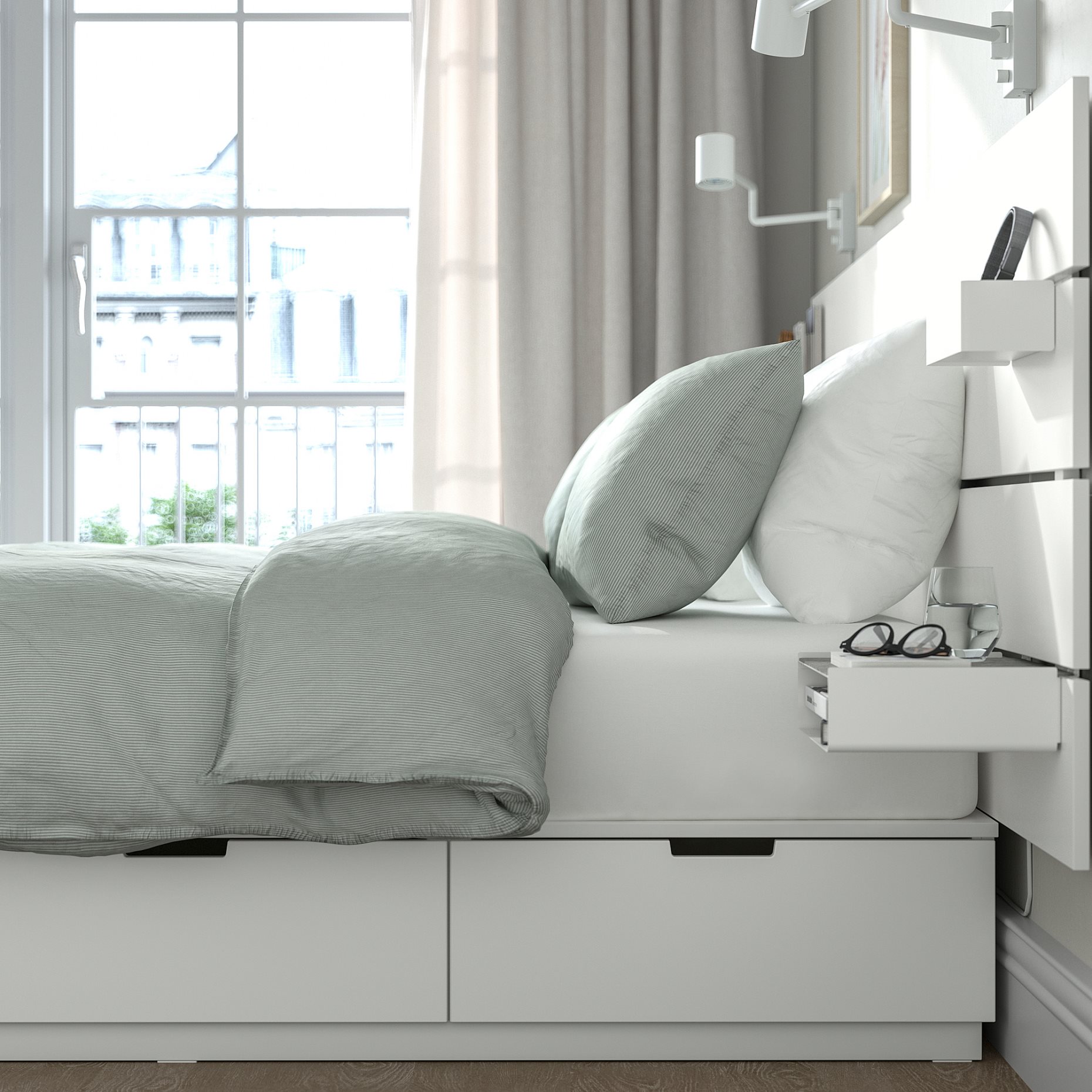 NORDLI, κρεβάτι με αποθηκευτικό χώρο και κεφαλάρι, 160x200 cm, 692.414.22