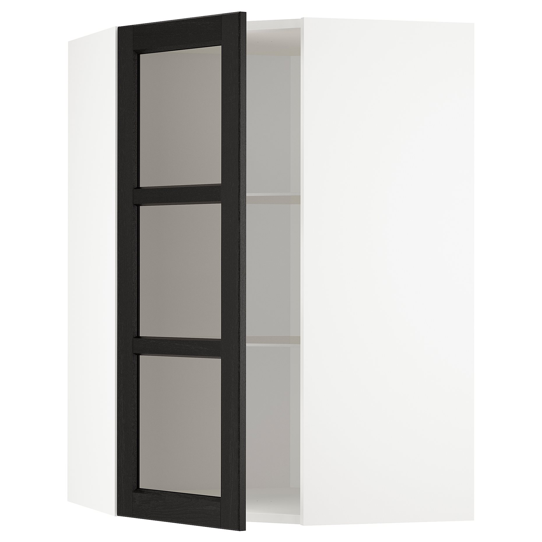 METOD, corner wall cabinet with shelves/glass door, 692.575.78