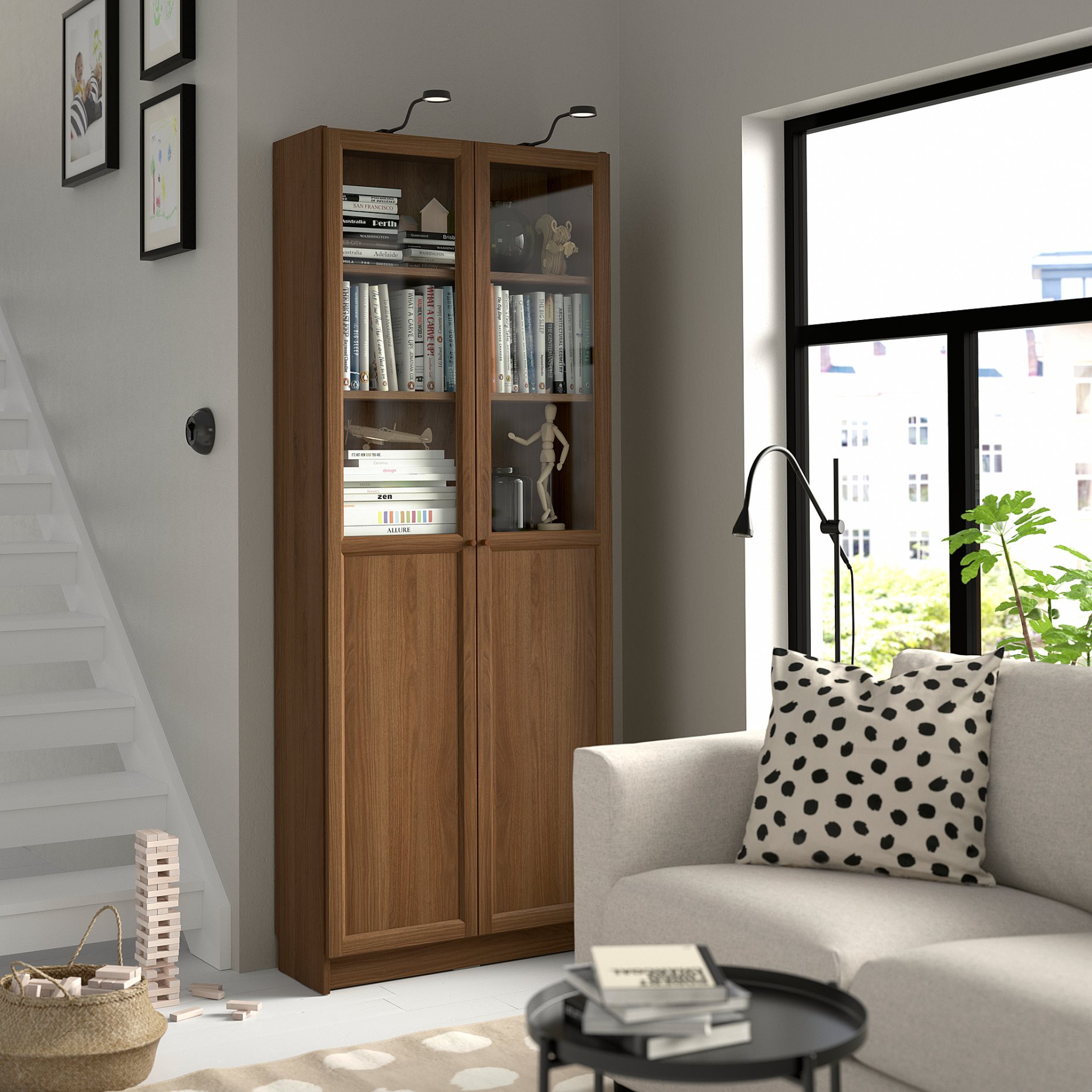 BILLY/OXBERG, bookcase with panel/glass doors, 80x30x202 cm, 694.833.26