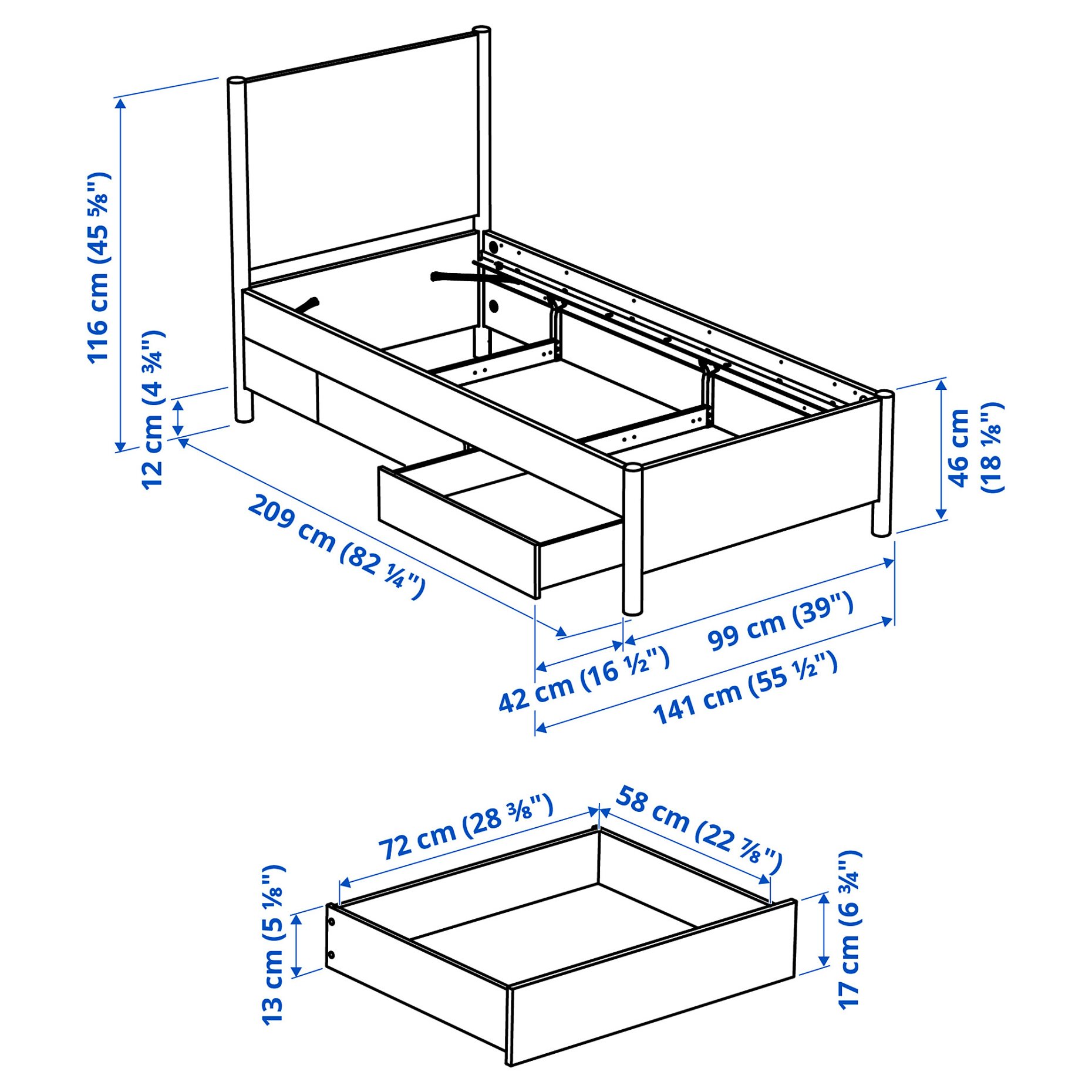 TONSTAD, bed frame with storage, 90x200 cm, 694.966.06