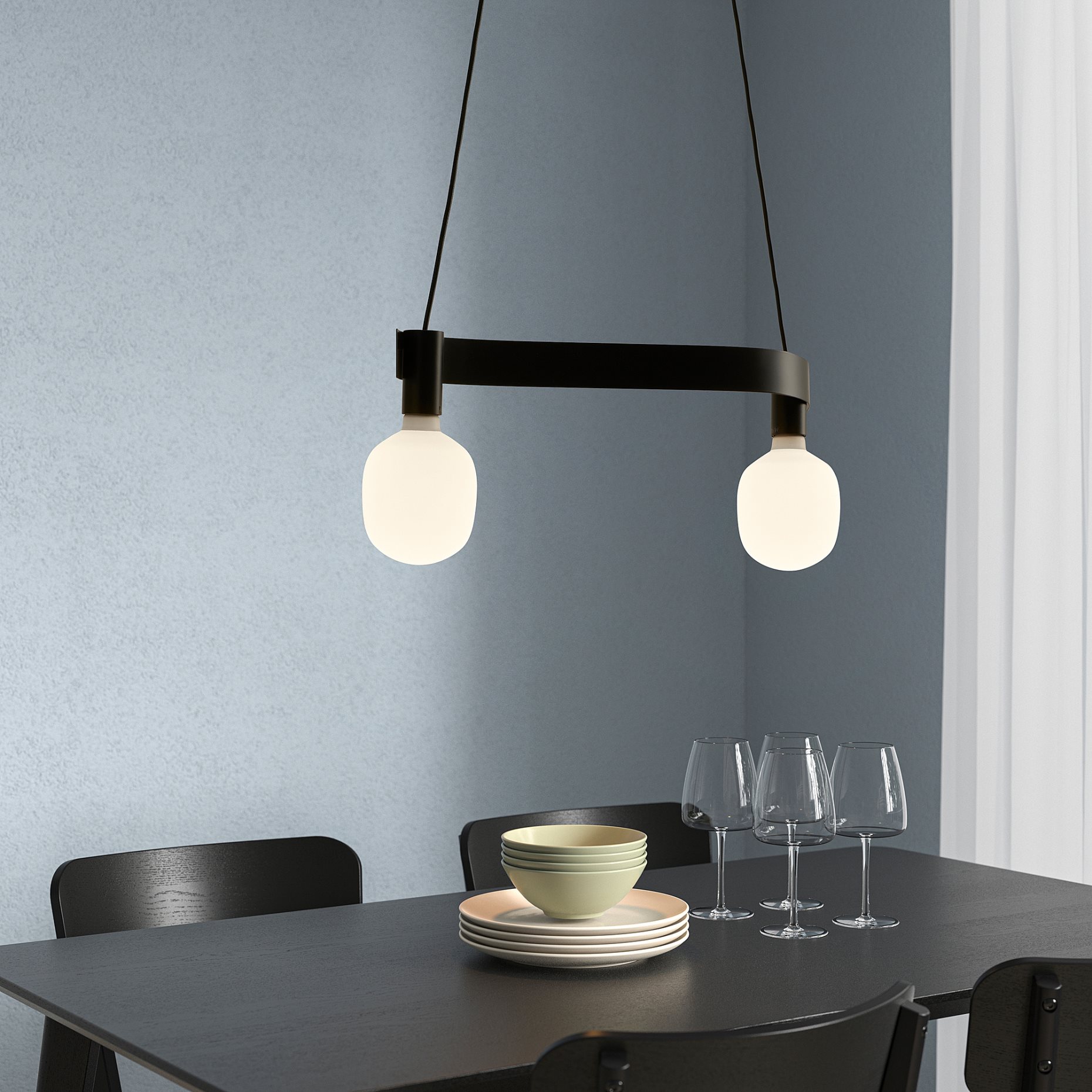 VIHALS, pendant lamp wave shaped with light bulb/smart wireless dimmable, 695.371.26