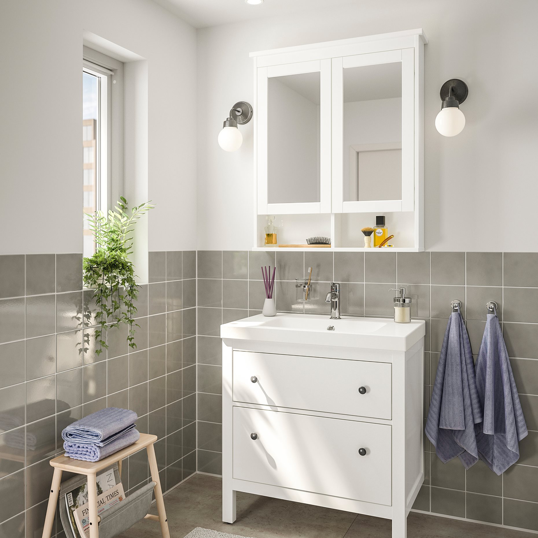 HEMNES/ORRSJON, βάση νιπτήρα με συρτάρια/νιπτήρα/μπαταρία, 82x49x89 cm, 695.467.91