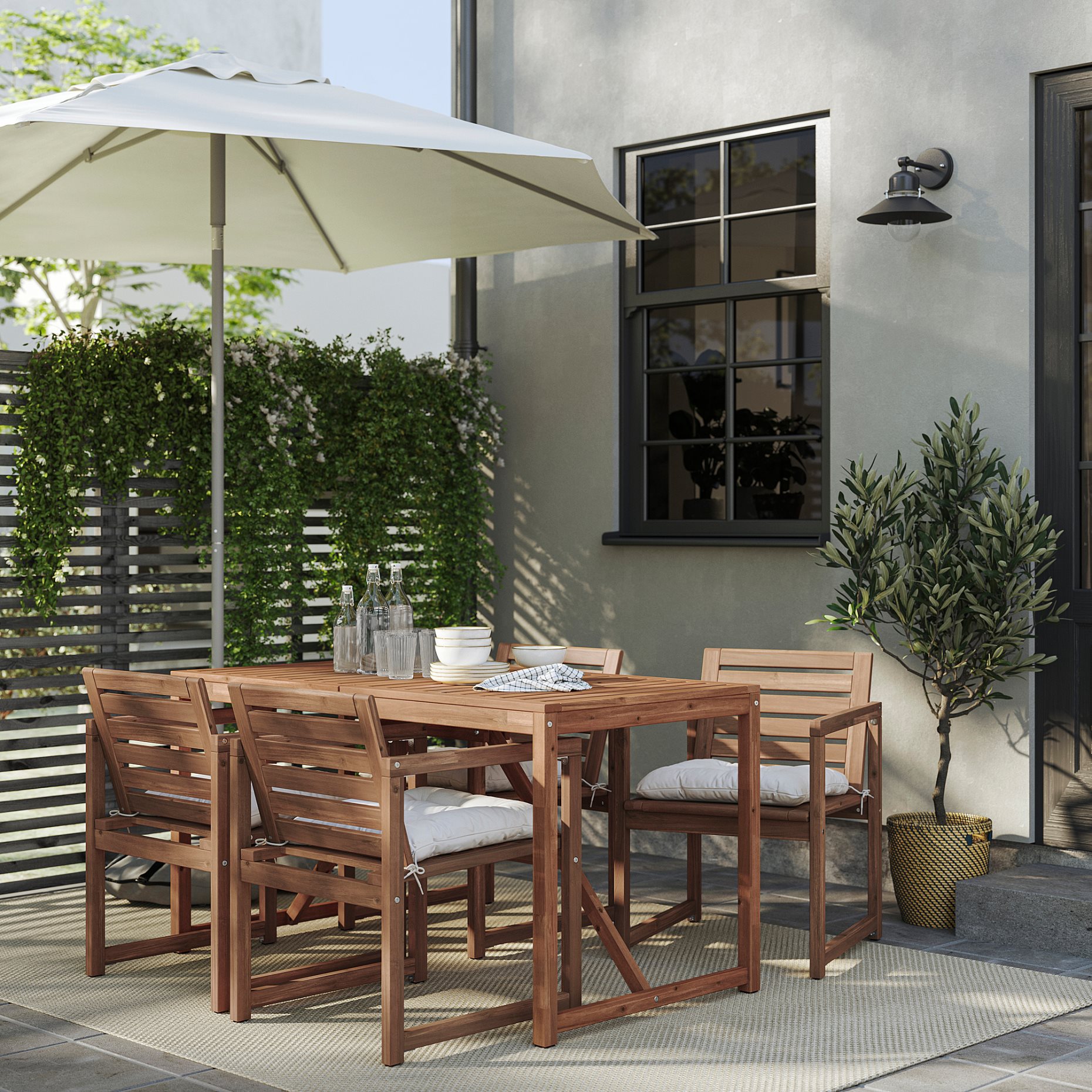 NÄMMARÖ, τραπέζι με 4 καρέκλες με μπράτσα/εξωτερικού χώρου, 140x75 cm, 695.752.55