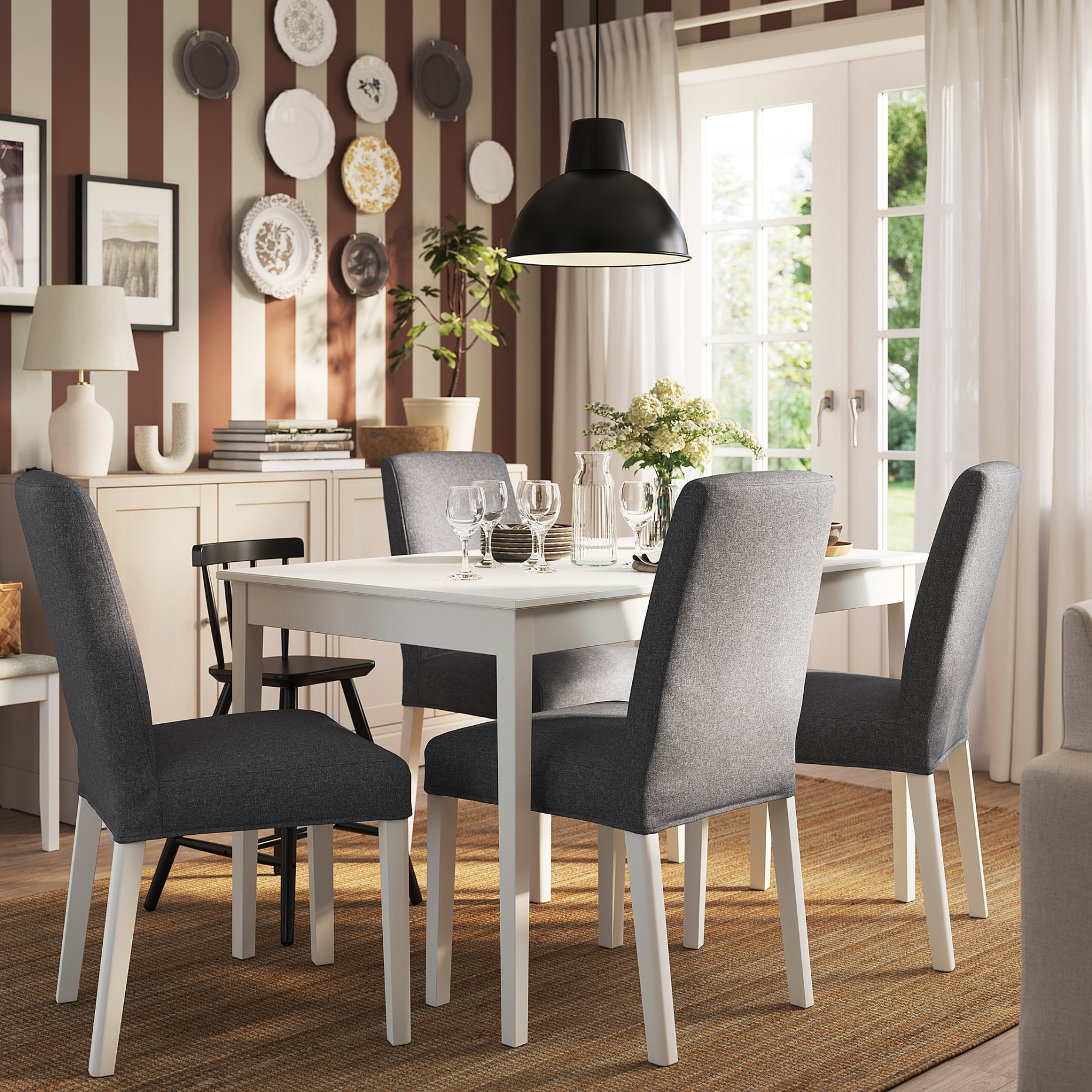 NÄSINGE/BERGMUN, table and 4 chairs, 130/190x80 cm, 695.969.41
