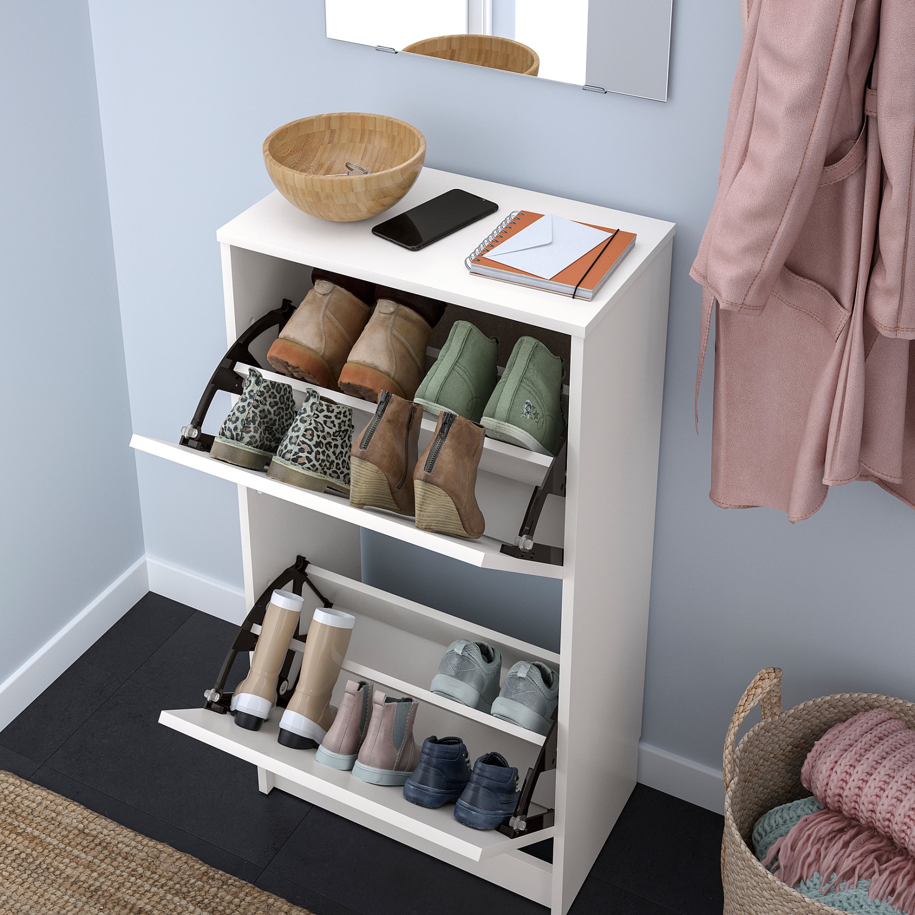 BISSA, shoe cabinet with 2 compartments, 49x28x93 cm, 705.302.56