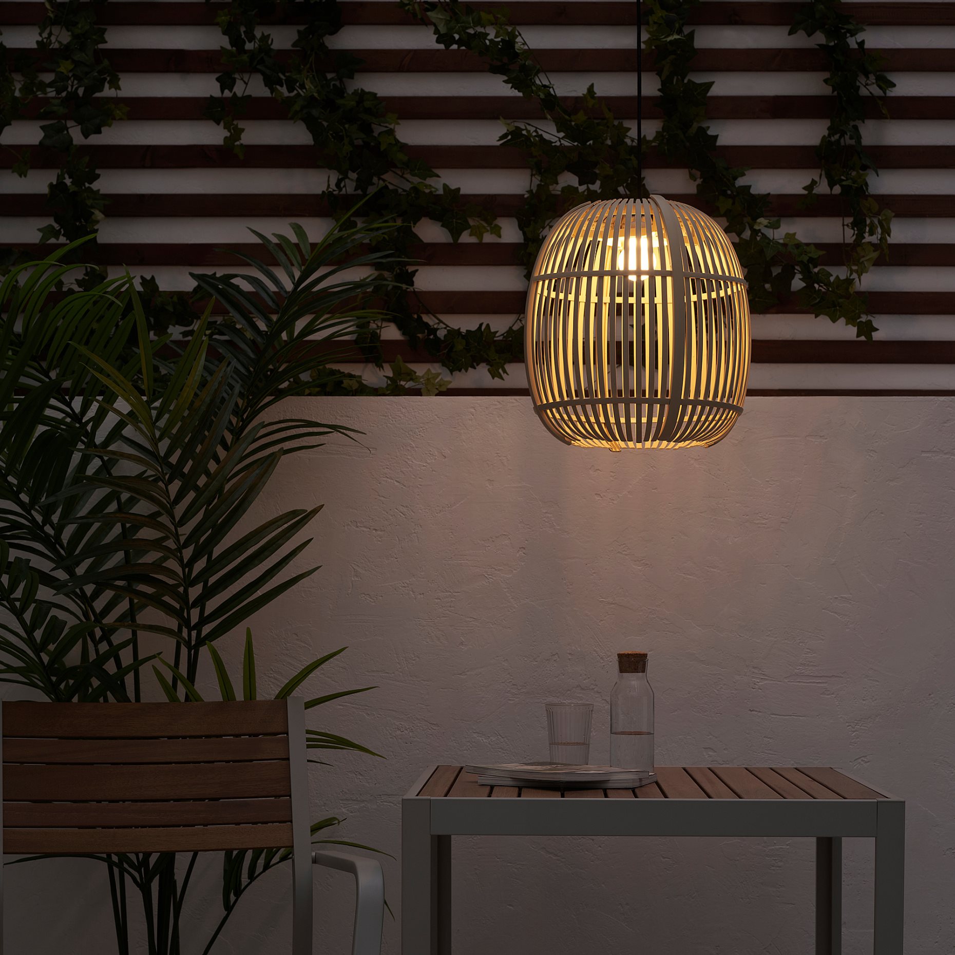 SOLVINDEN, pendant lamp with built-in LED light source/outdoor/oval, 37 cm, 705.718.26