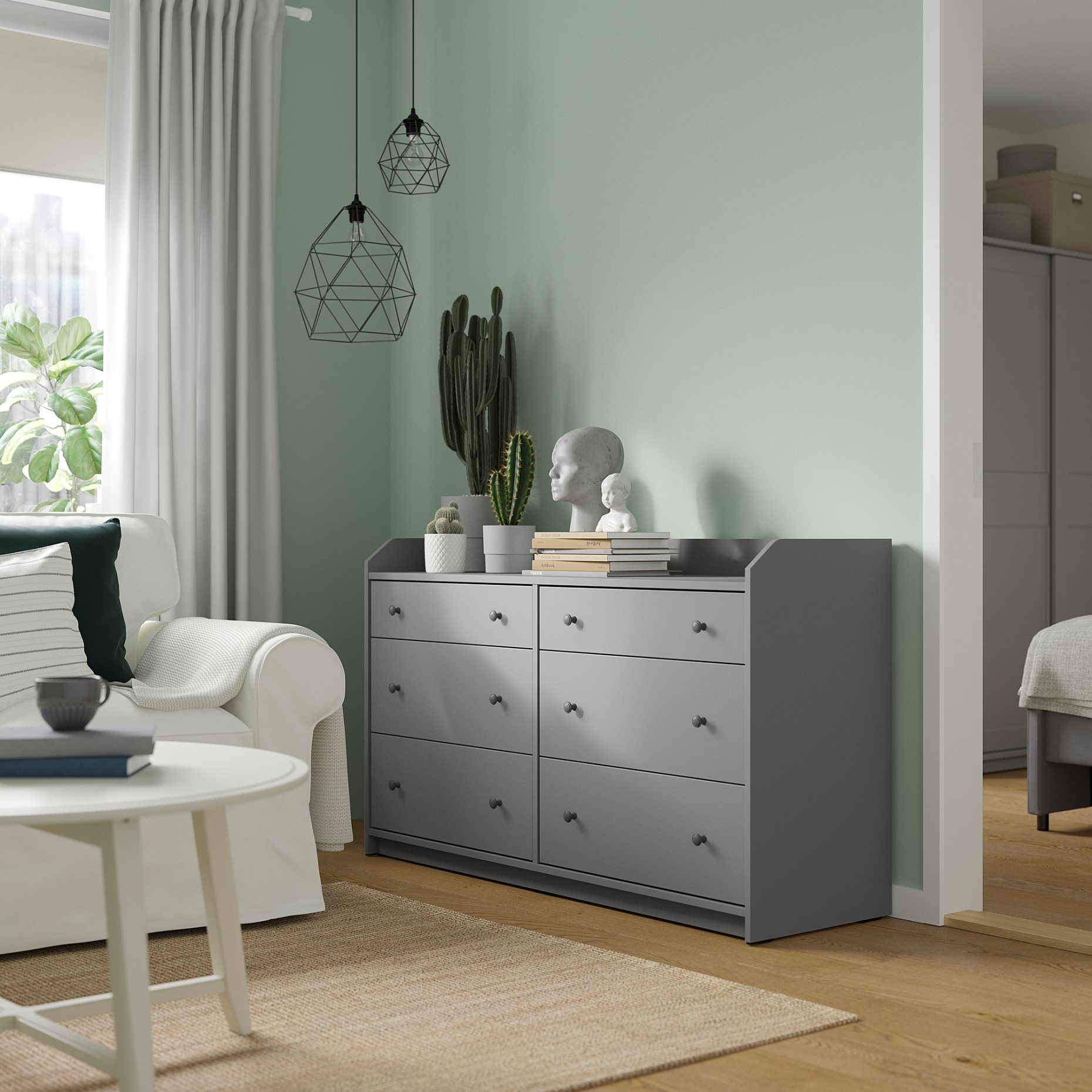 HAUGA, chest of 6 drawers, 138x46x84 cm, 705.815.33