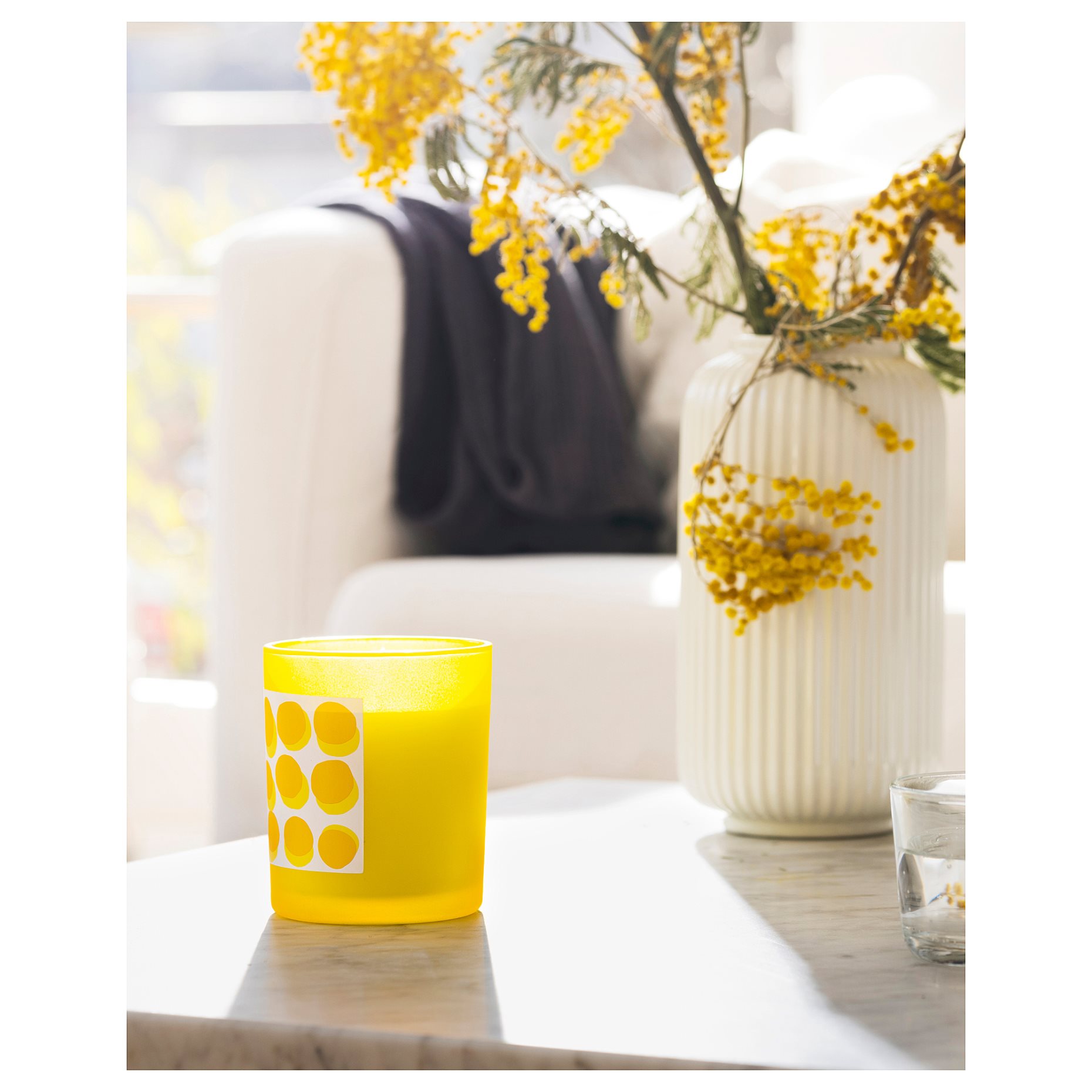 SVARTOXBÄR, scented candle in glass/mimosa, 45 hr, 705.826.60