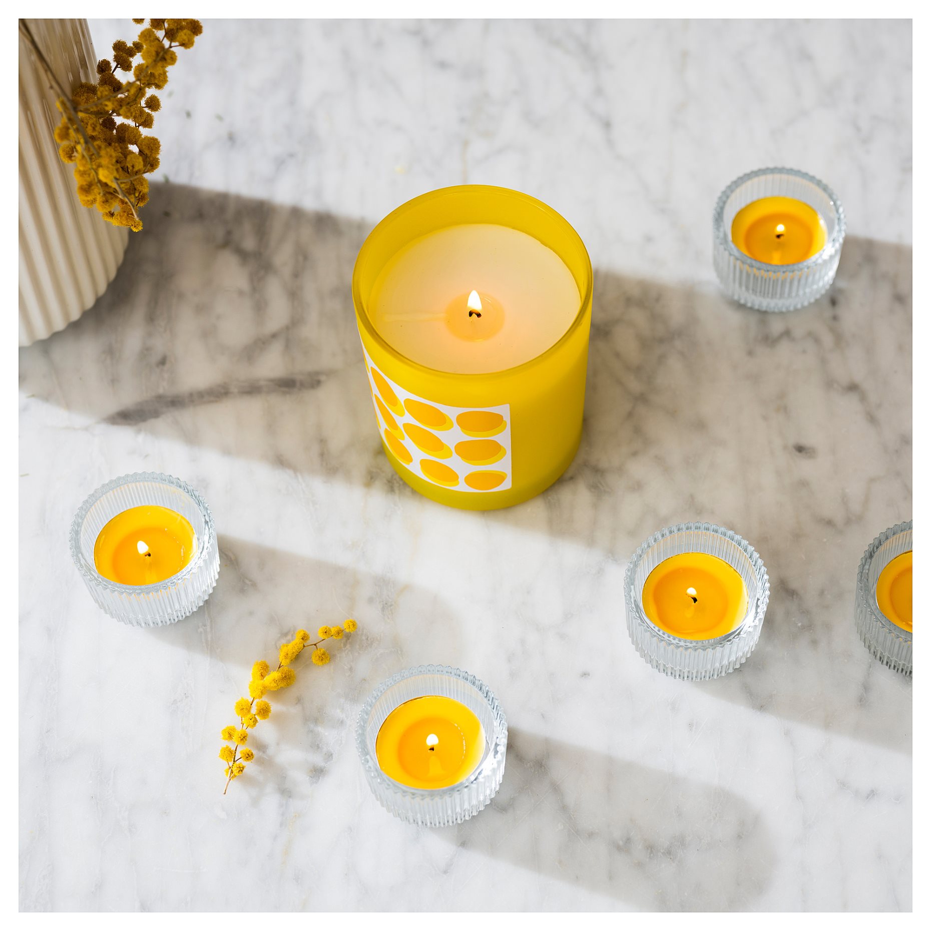 SVARTOXBÄR, scented candle in glass/mimosa, 45 hr, 705.826.60